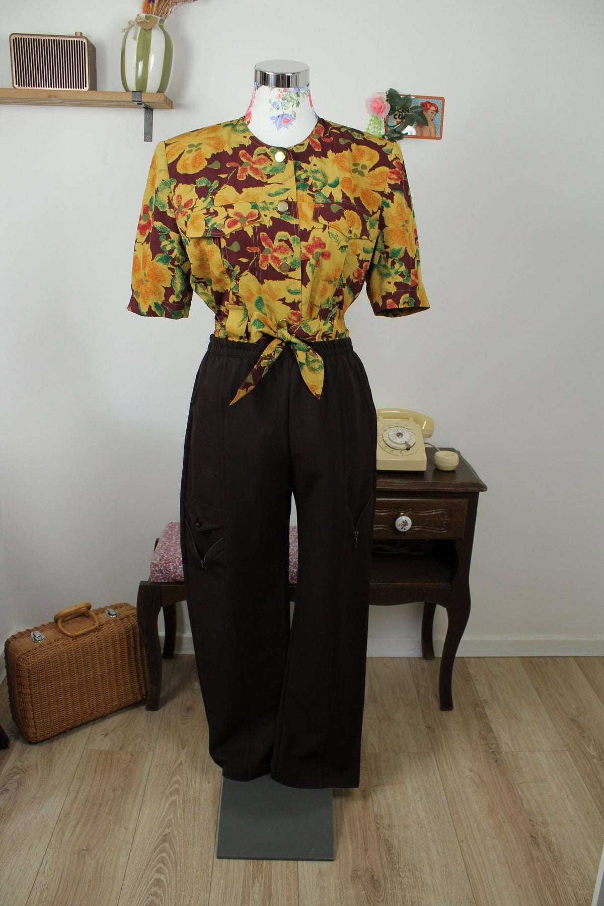 Blouse veste vintage années 80 fleurs d'automne - Betty Barclay Taille 40