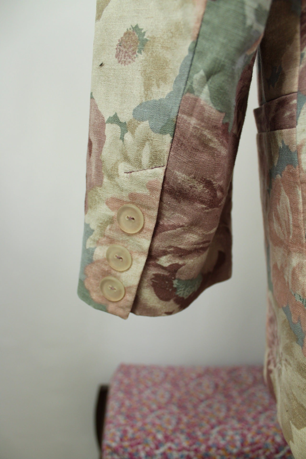 🌸🍒Veste vintage 90's fleurs pastel esprit tapisserie romantique en lin - Taille 44🍒🌸