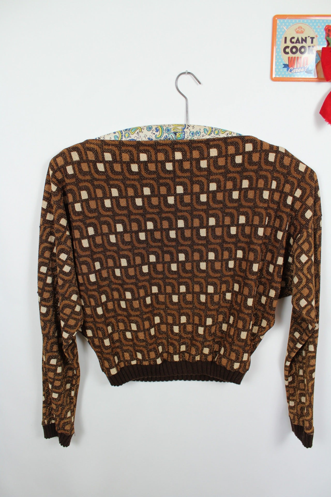 ✨Pull géométrique vintage 70's - couleurs chaudes & paillettes - pull de fêtes✨