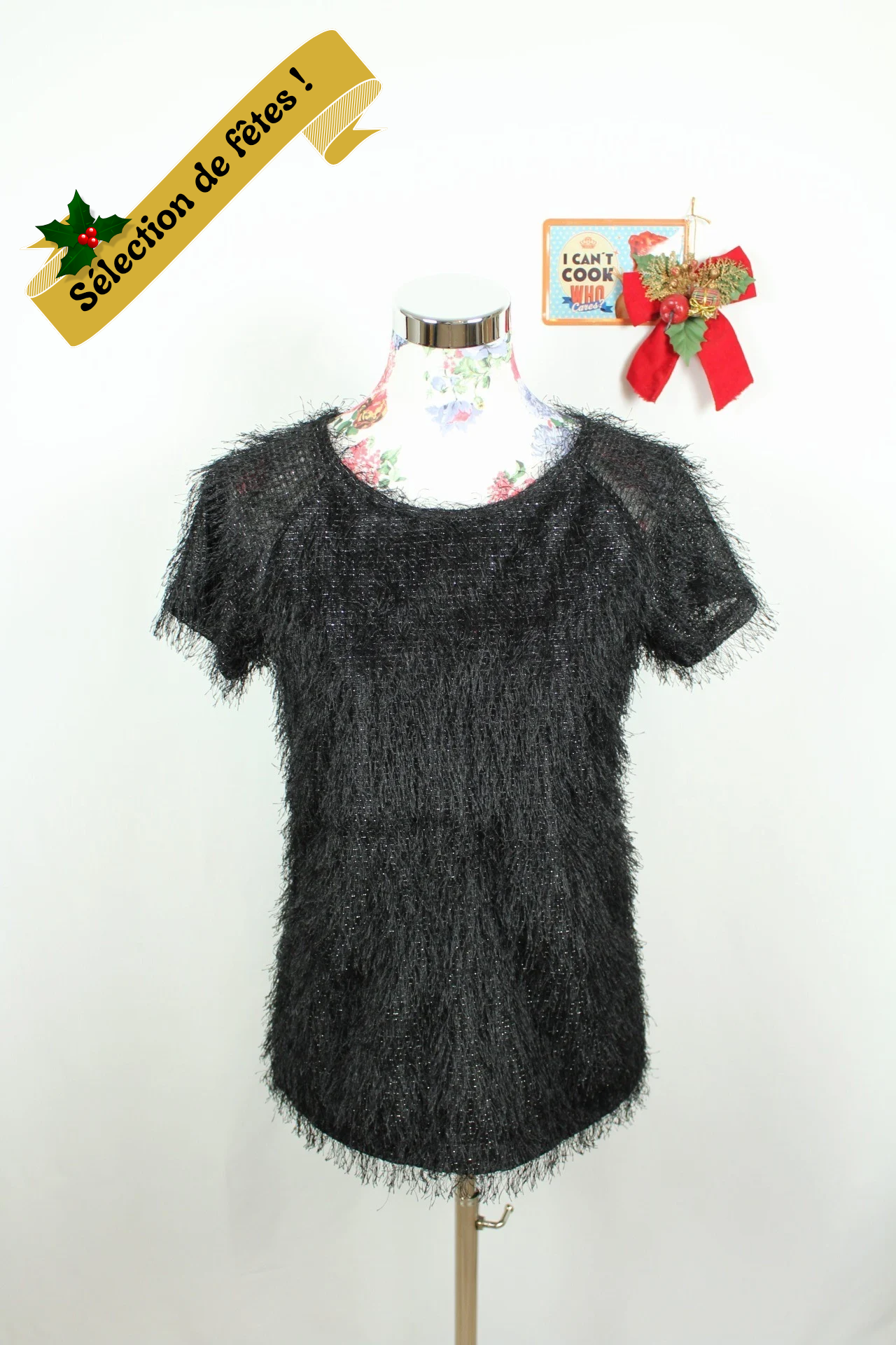 ✨Top noir duveteux pailleté vintage Y2k 2000's pour les fêtes✨