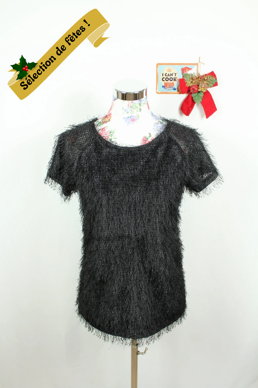 ✨Top noir duveteux pailleté vintage Y2k 2000's pour les fêtes✨