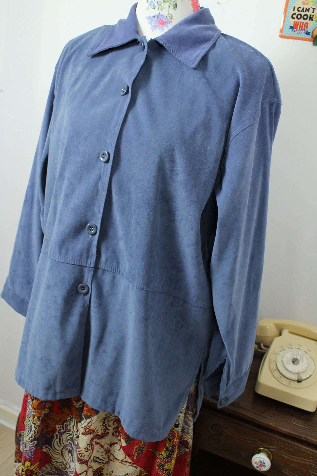 🌸🍒Veste bleue vintage 80/90s effet daim - col chemise - Taille 40/42🍒🌸