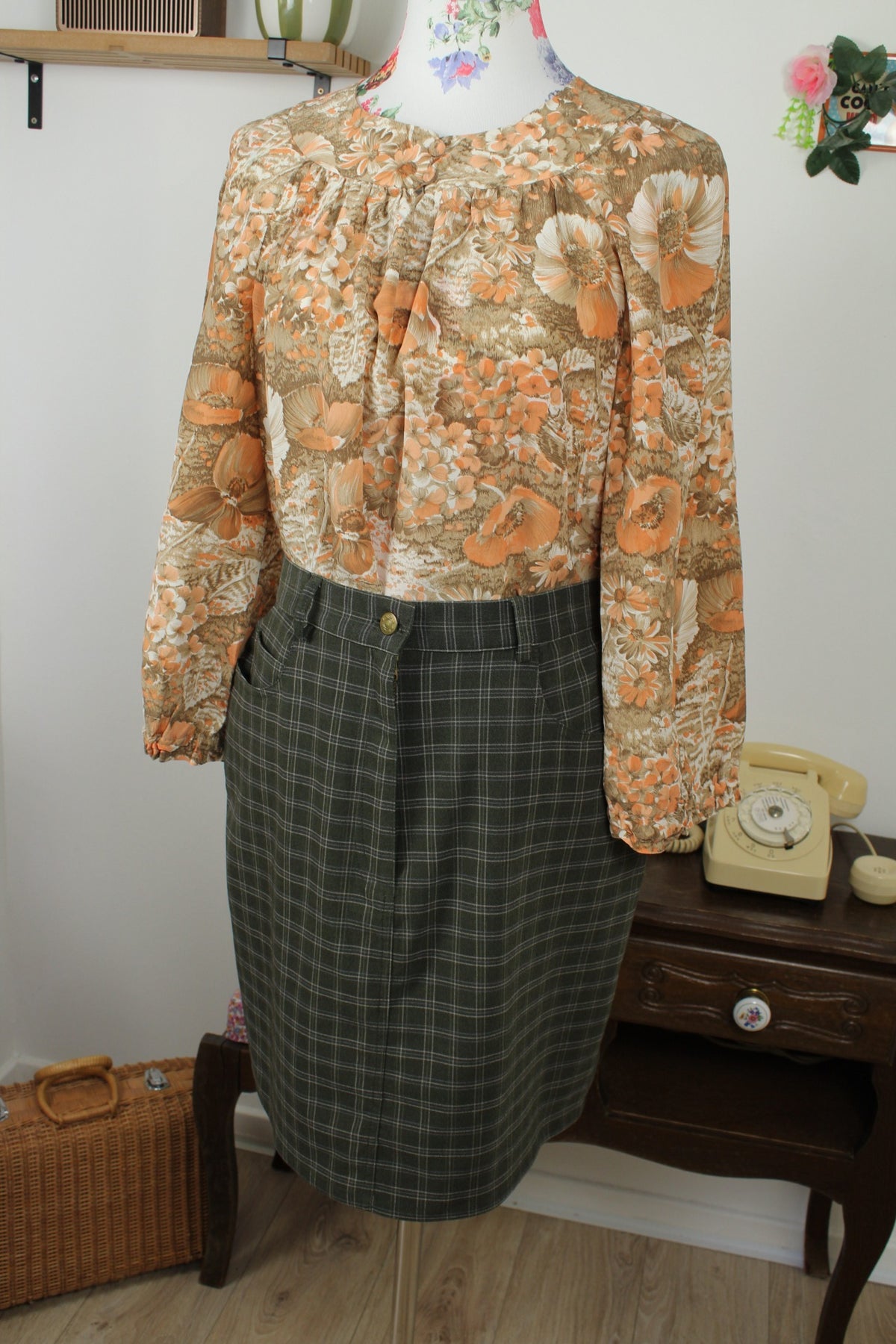 Jupe vintage années 90 à carreaux tartan vert foncé Chassé Croisé - Taille 38