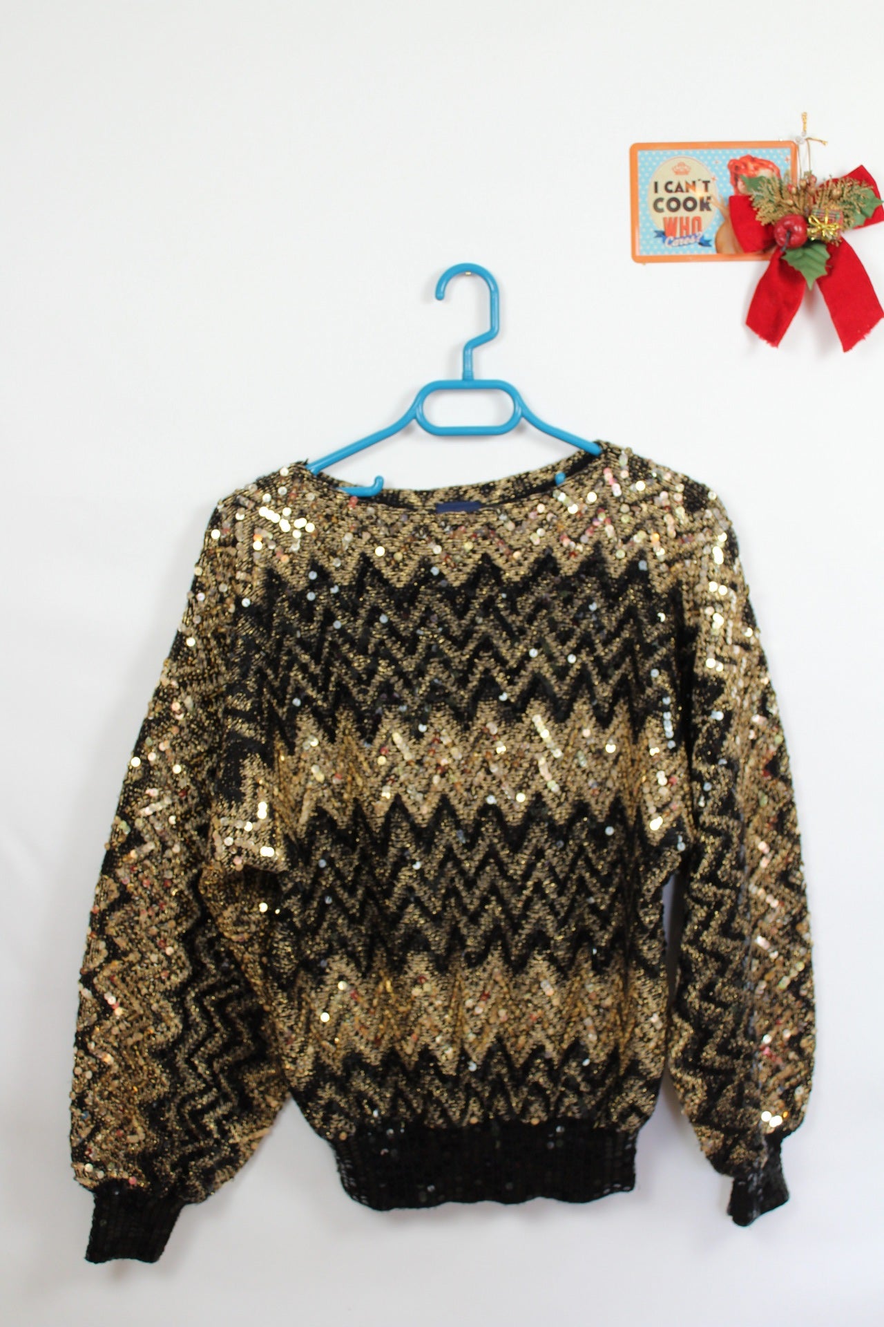 ✨Pull vintage 80's à sequins dorés & manches chauve-souris - party glam✨