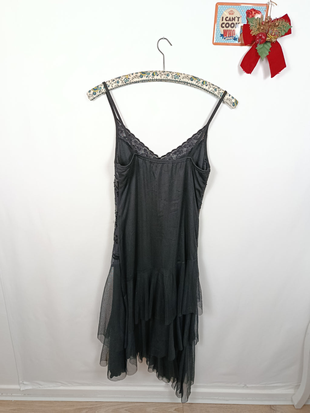 🎄Robe noire fluide à sequins asymétrique - robe de soirée style cabaret glam 🎄