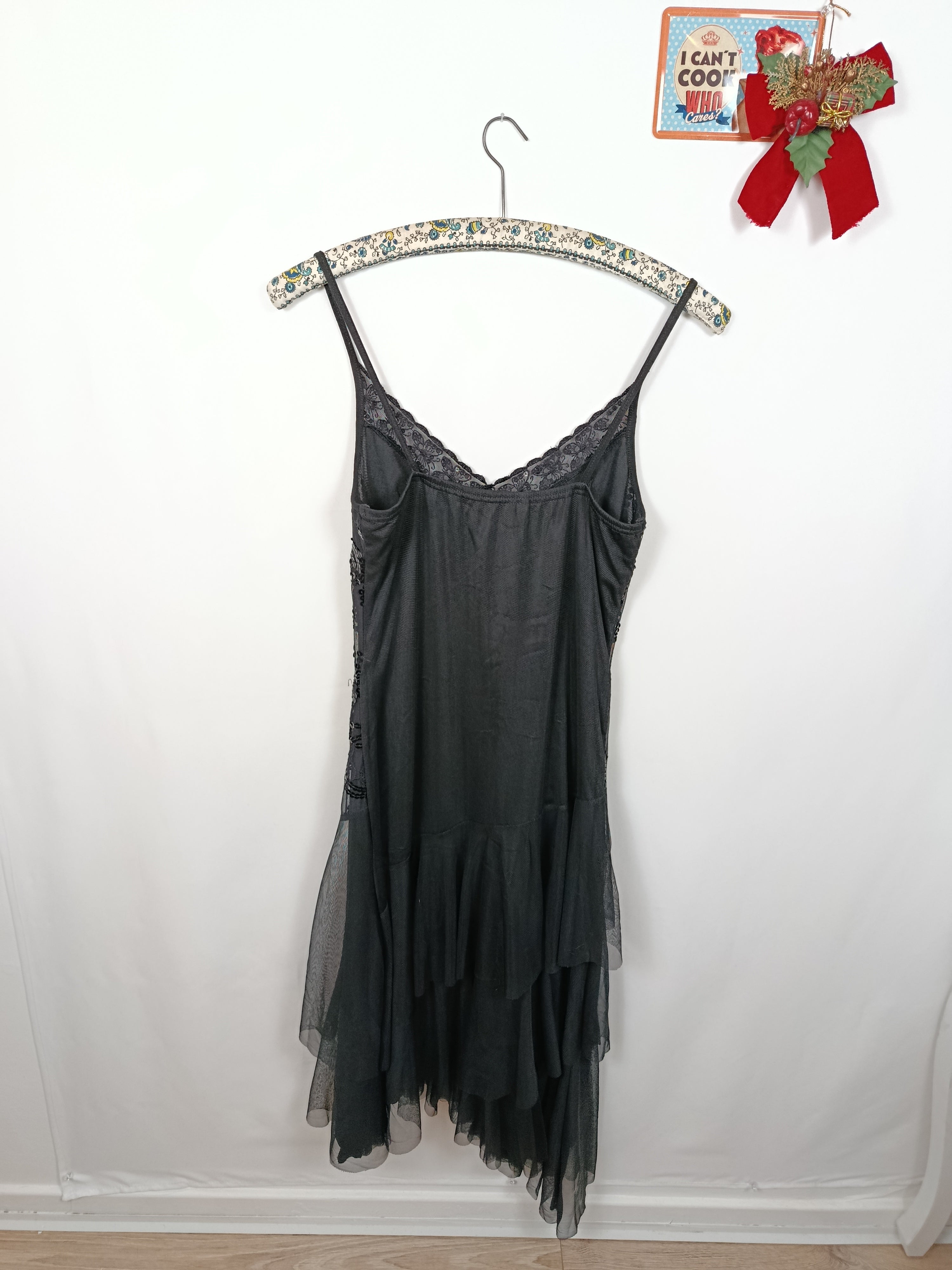 🎄Robe noire fluide à sequins asymétrique - robe de soirée style cabaret glam 🎄
