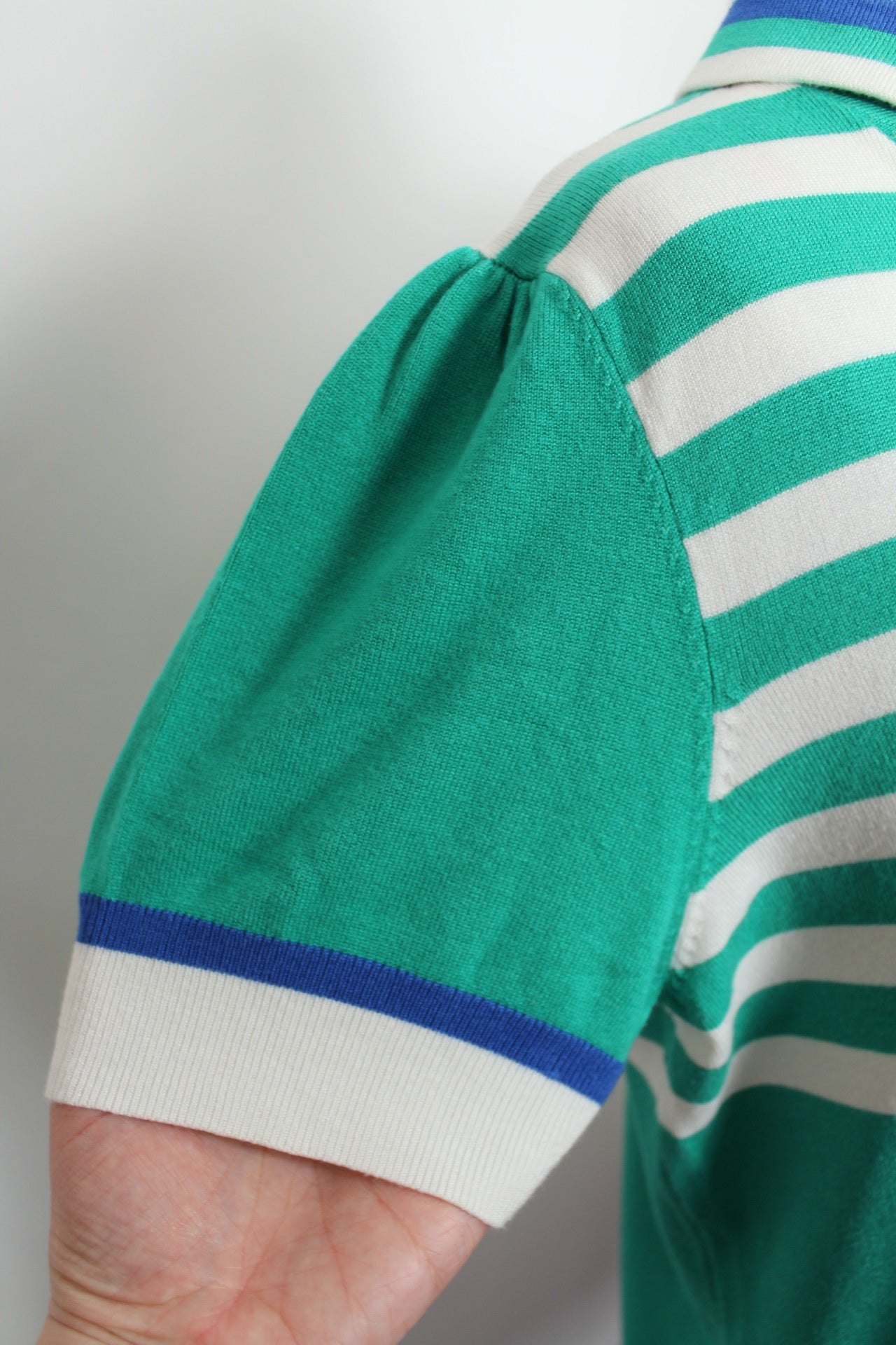 🍒🌸Polo rétro 80's rayé vert & blanc - Julie Guerlande - Taille 40/42🌸🍒