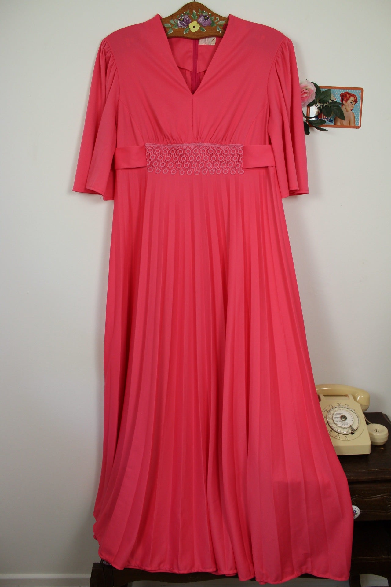 🌸🍒Robe longue vintage 70/80's rose pep's coupe empire - Taille 40🍒🌸