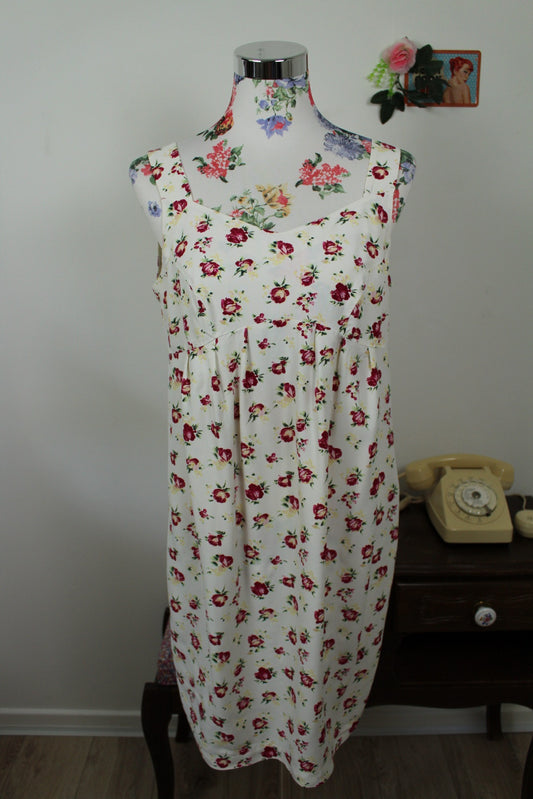 🌸🍒Robe vintage 90's blanche fleurie cottagecore Neuf Lune - Taille 38🍒🌸
