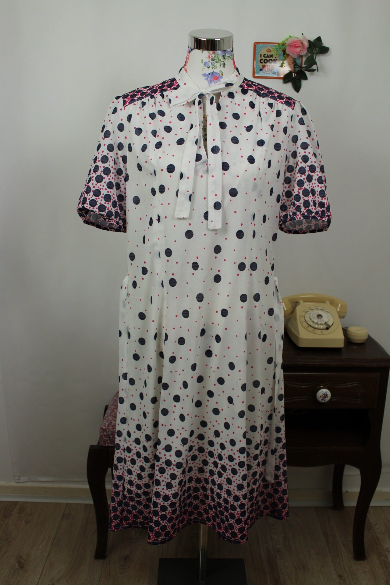 🌸🍒Robe vintage 70/80's col lavallière pois graphiques avec effet dégradé - Taille 40 - petit 42🍒🌸