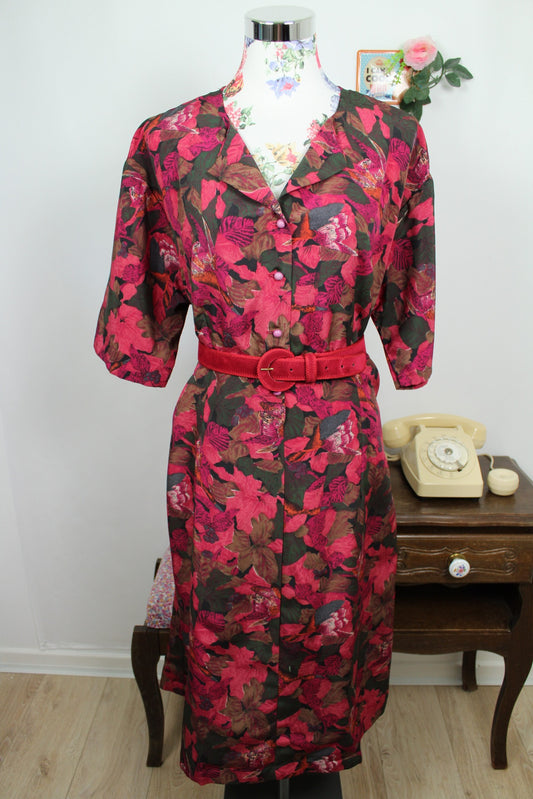 🌸🍒Robe vintage 80/90's fleurie abstraite coupe chemise - Taille 42/44🍒🌸