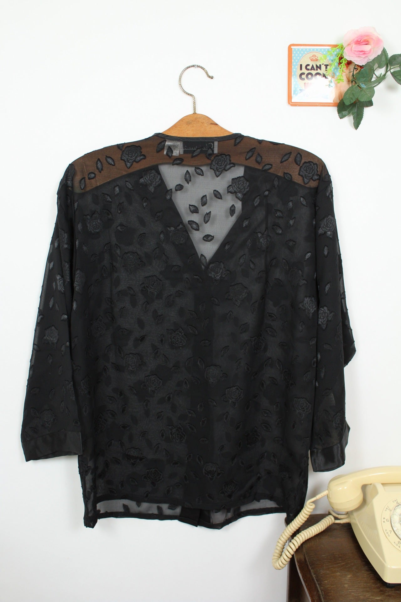🌸🍒Blouse vintage 80's romantique roses & pétales - boutonnière satinée - Taille 36/38🍒🌸