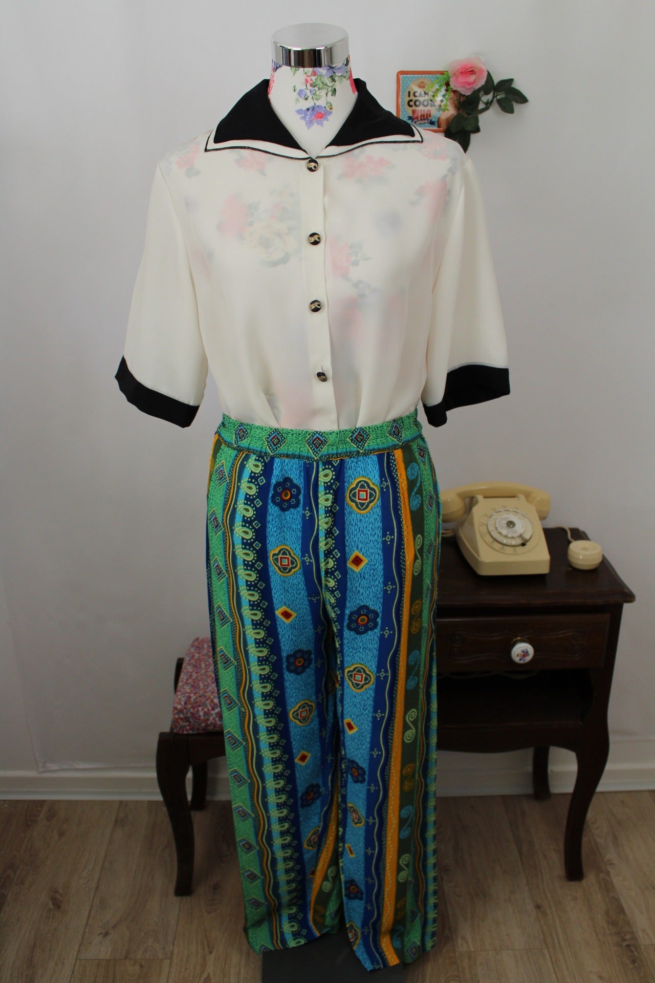 🌸🍒Chemise vintage Navy 80's col contrasté esprit marin - Taille 40/42🍒🌸