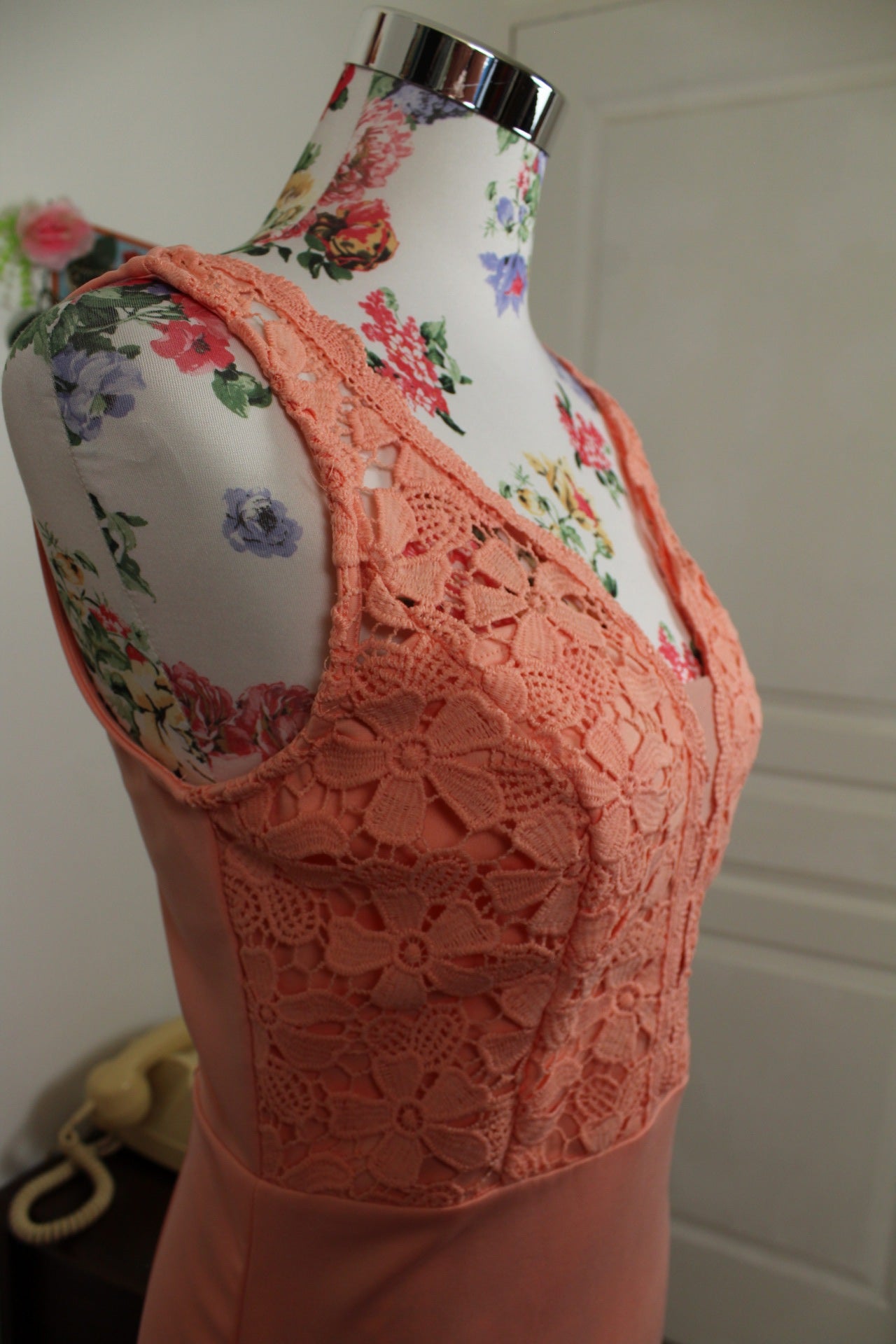 🌸🍒Robe pin-up Grace Karin orange abricot et dentelle fleurie - Taille 38🍒🌸