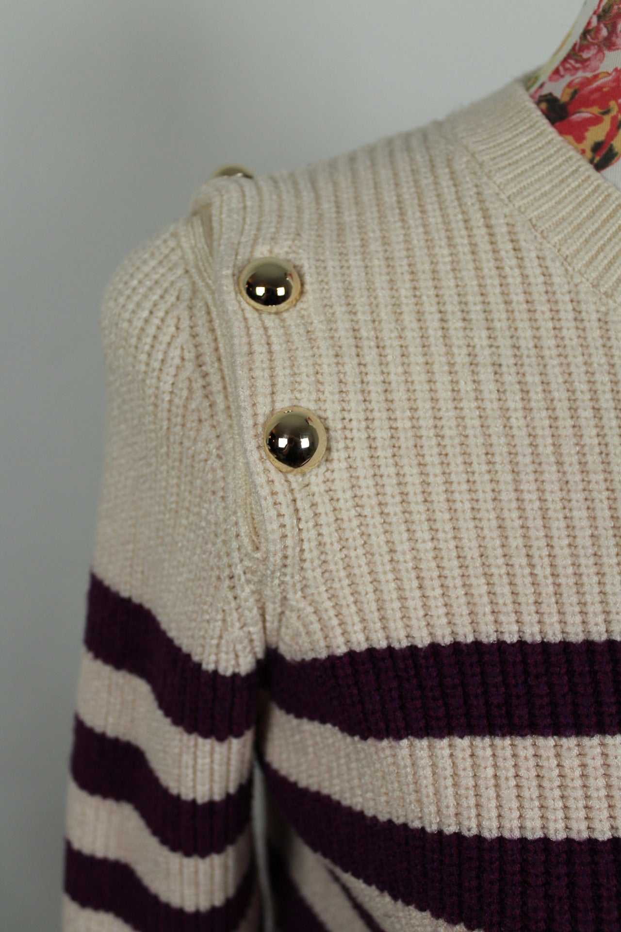 🌸🍒Pull marinière crème & violet - boutons dorés - Le Temps des Cerises 🍒🌸