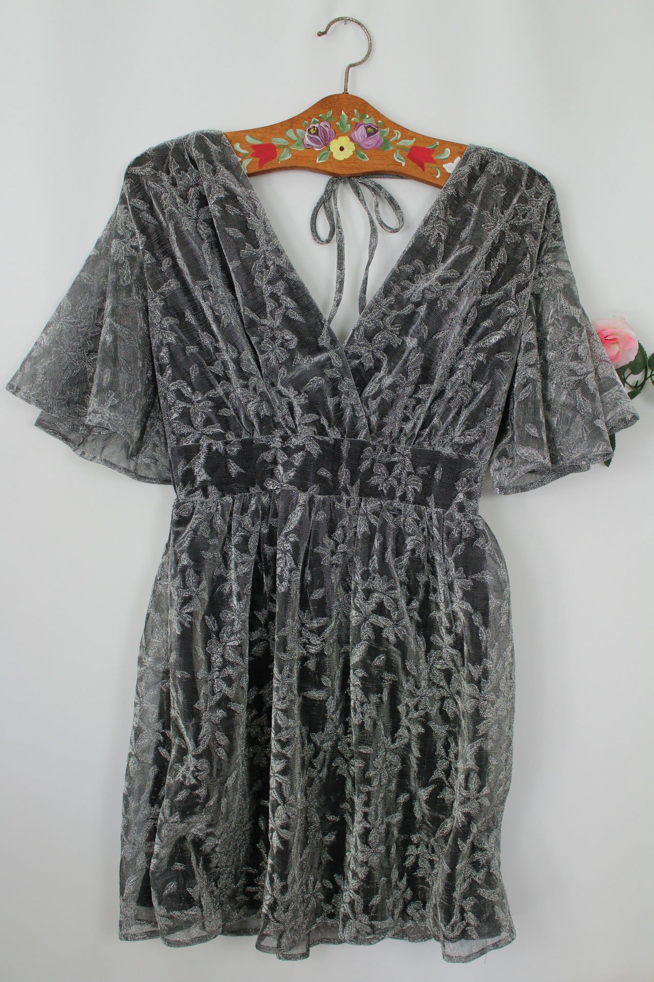 🌸🍒Robe rétro glitter lurex argentée fleurie Rétro & Icône Paris - Taille 36🍒🌸