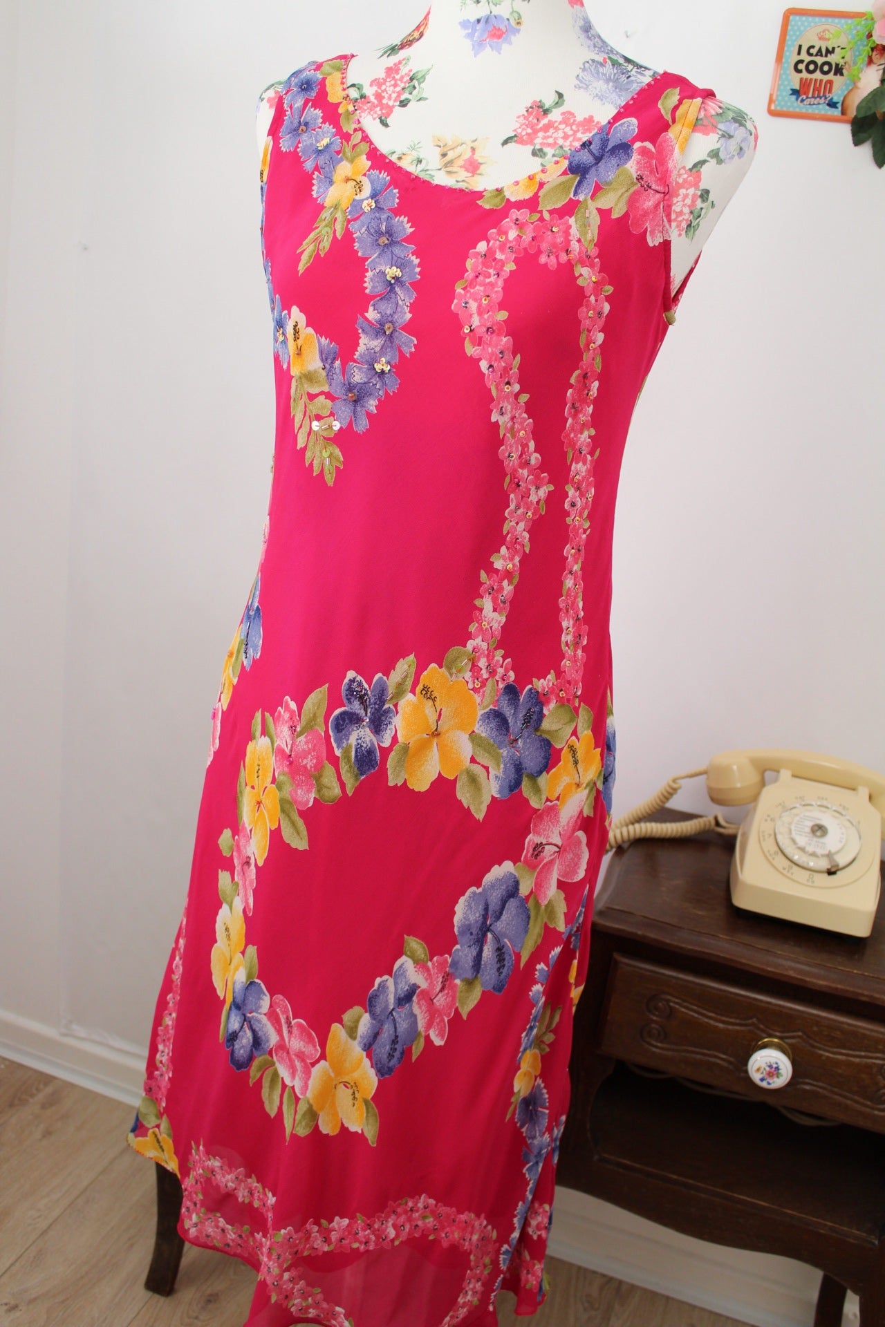 🌸🍒Robe vintage 90's inspirations fleurs tropicales et rose pep's - Taille 36/38🍒🌸