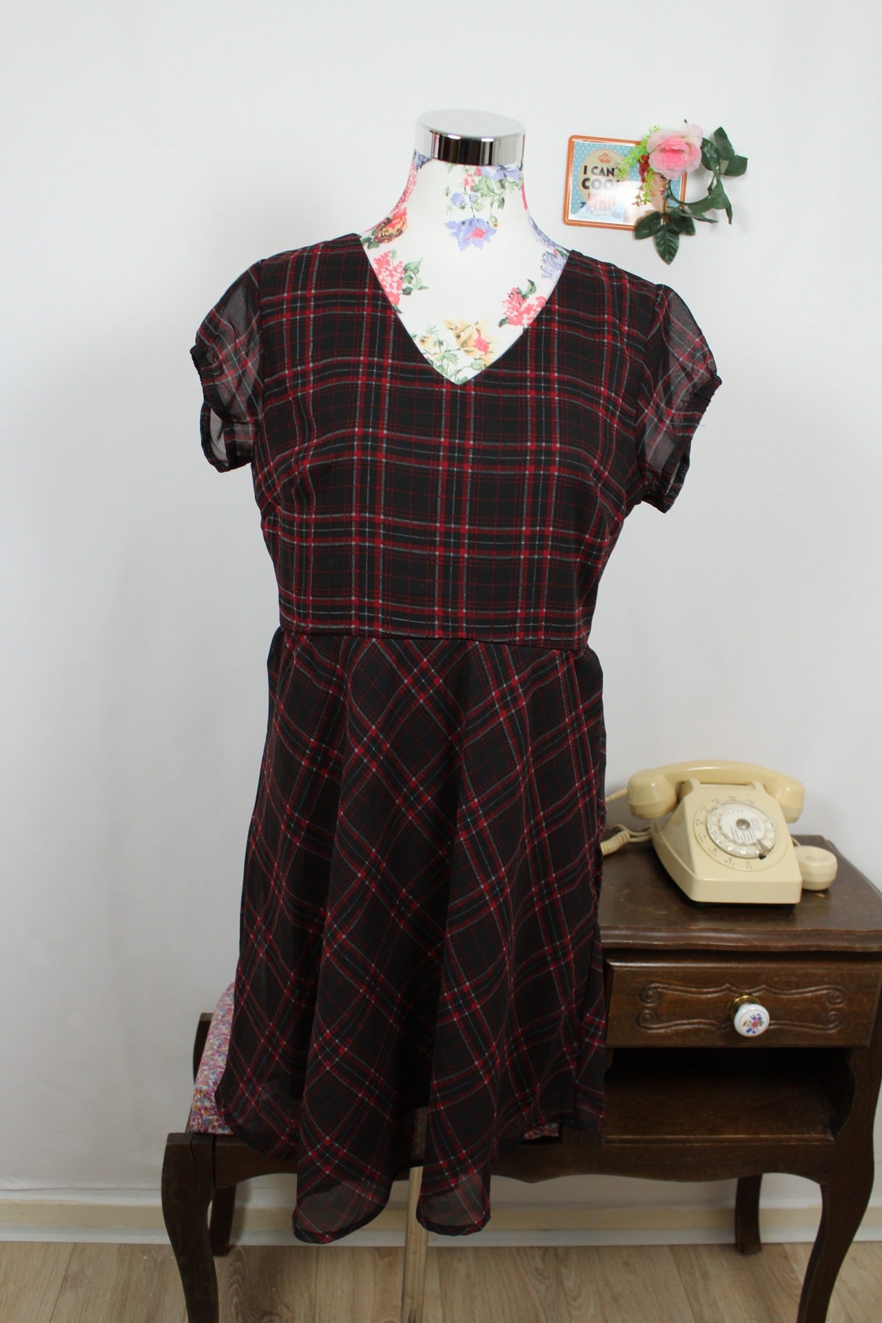 🍒🌸Robe vintage Kiabi 90s/2000s - carreaux pin-up rock & grunge chic - Taille 40🌸🍒