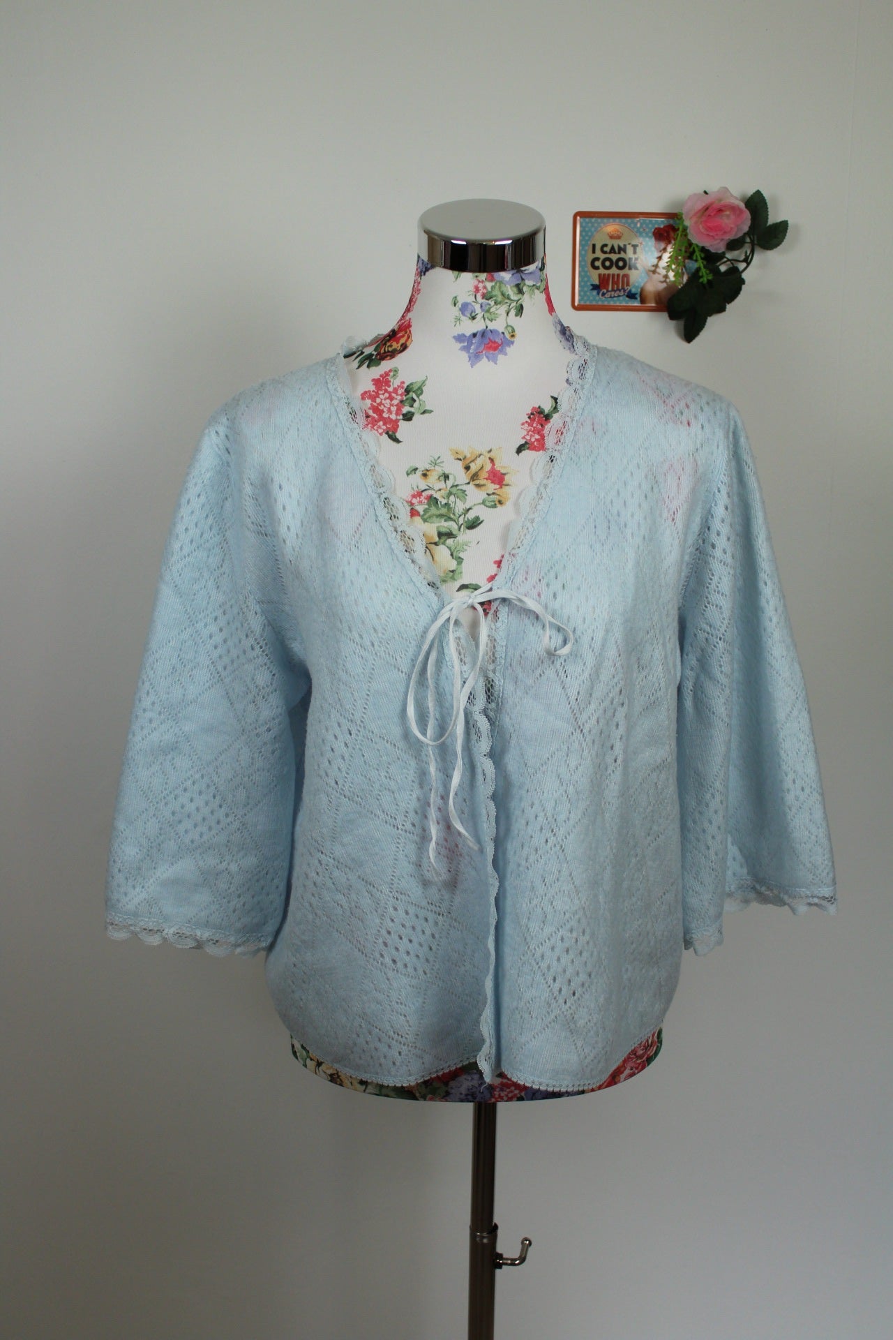 🌸Cardigan vintage 80/90s bleu pastel - ajouré & dentelle🍒