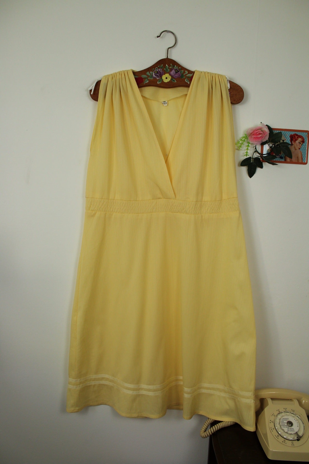 🌸🍒Robe vintage 80/90's drapée jaune crème & coupe empire - Taille 40🍒🌸