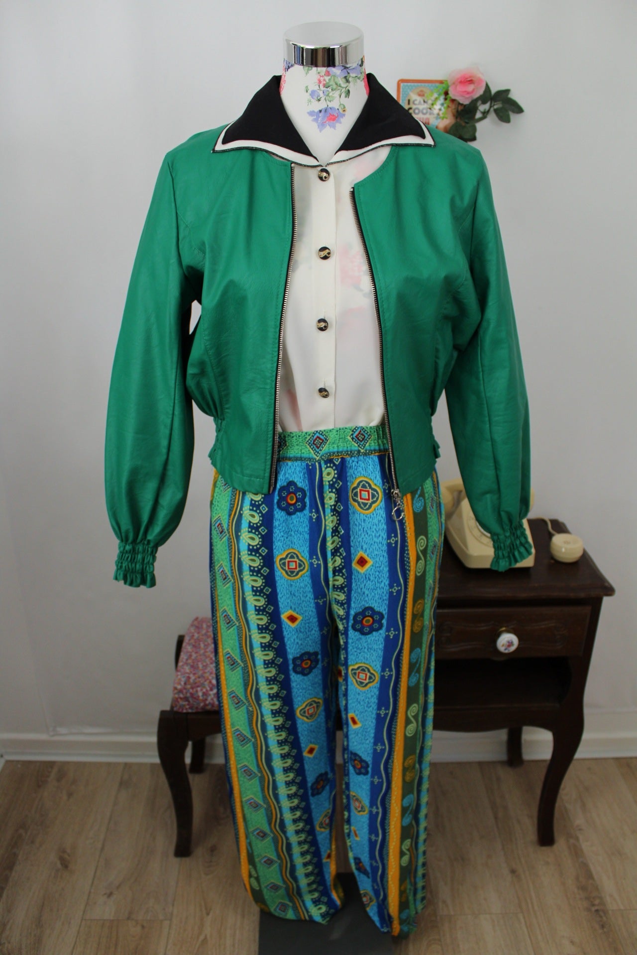 🌸🍒Pantalon vintage 90's fluide imprimés verticaux graphiques ultra colorés - Taille 38🍒🌸