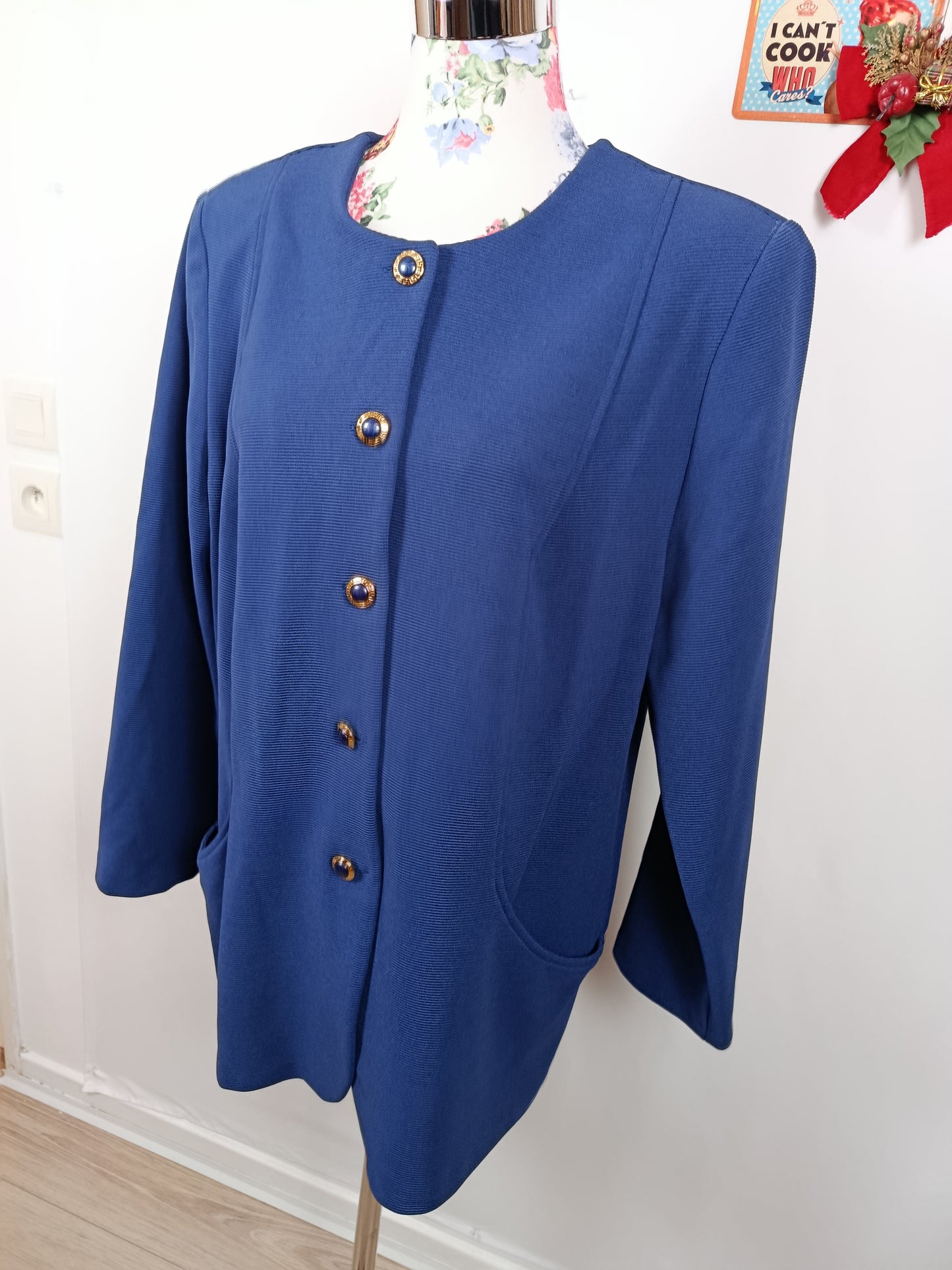 ✨Veste blazer vintage 80/90s - bleu roi à boutons bijoux chic✨