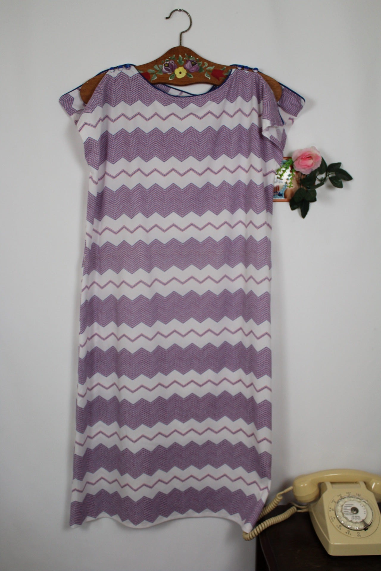 🌸🍒Robe vintage 60/70's manches papillons - zig zag psyché chic à la française - Taille 42/44🍒🌸