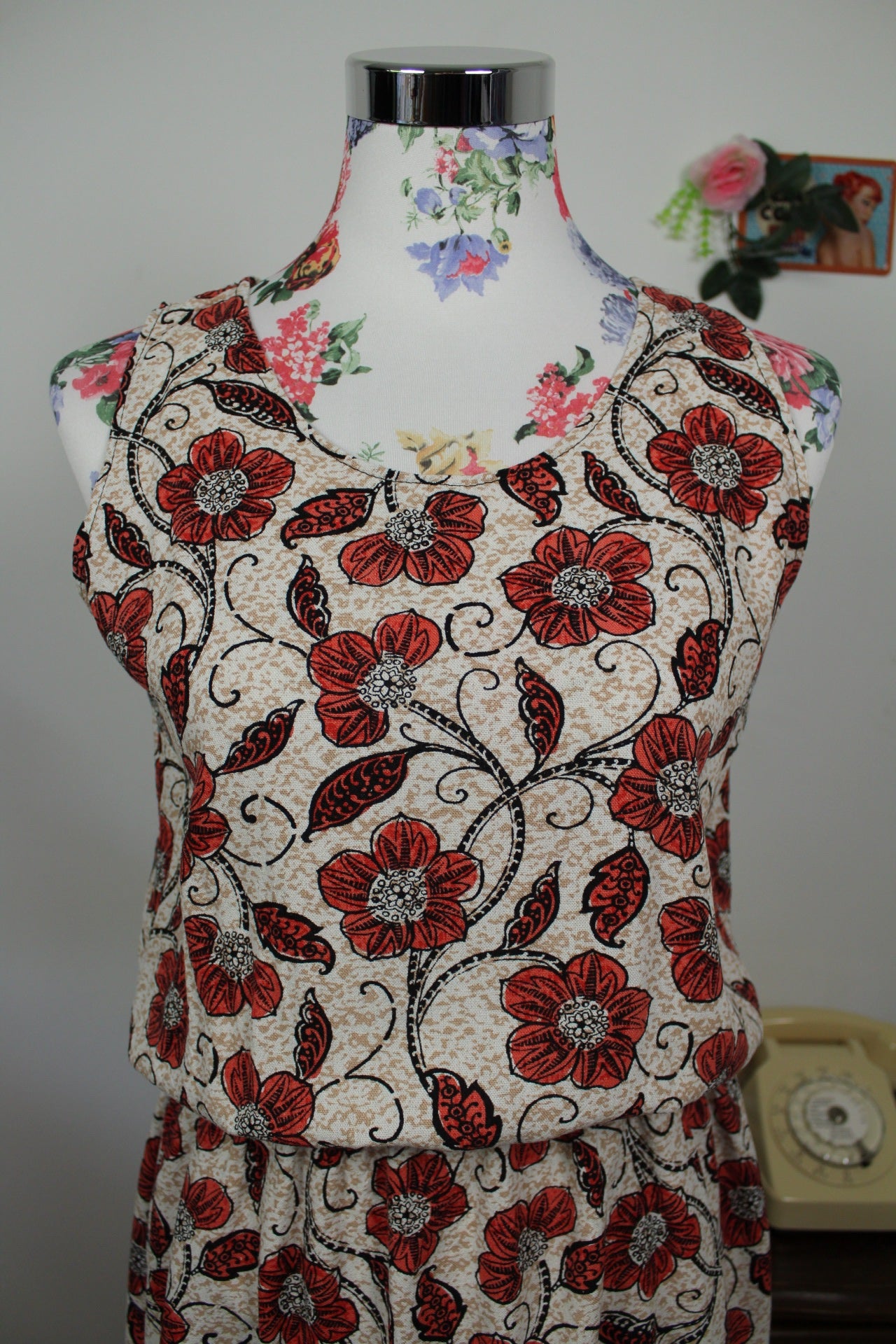 🌸🍒Robe vintage 90's fleurie esprit naturel lin & coton - Taille 38🍒🌸
