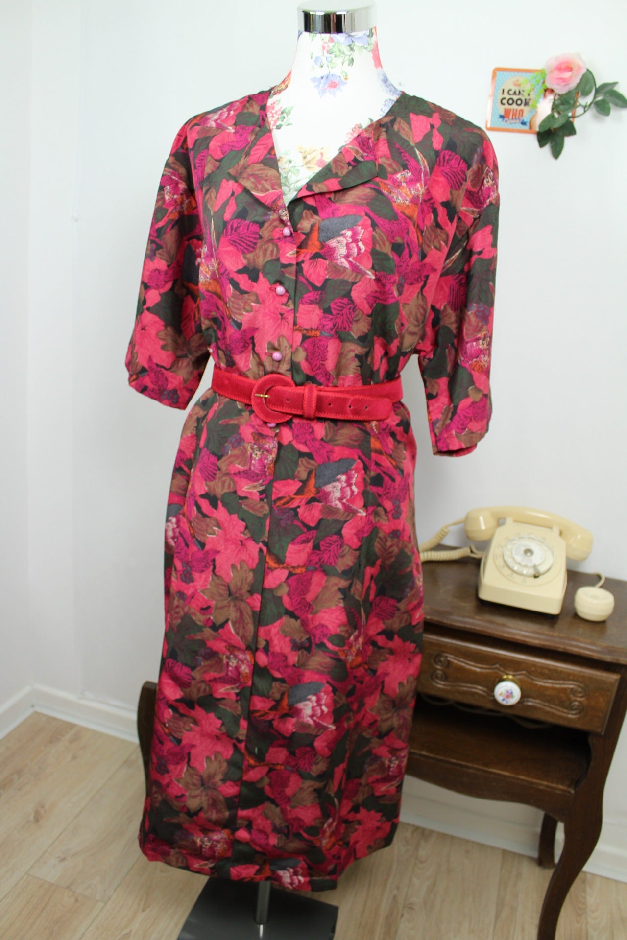 🌸🍒Robe vintage 80/90's fleurie abstraite coupe chemise - Taille 42/44🍒🌸