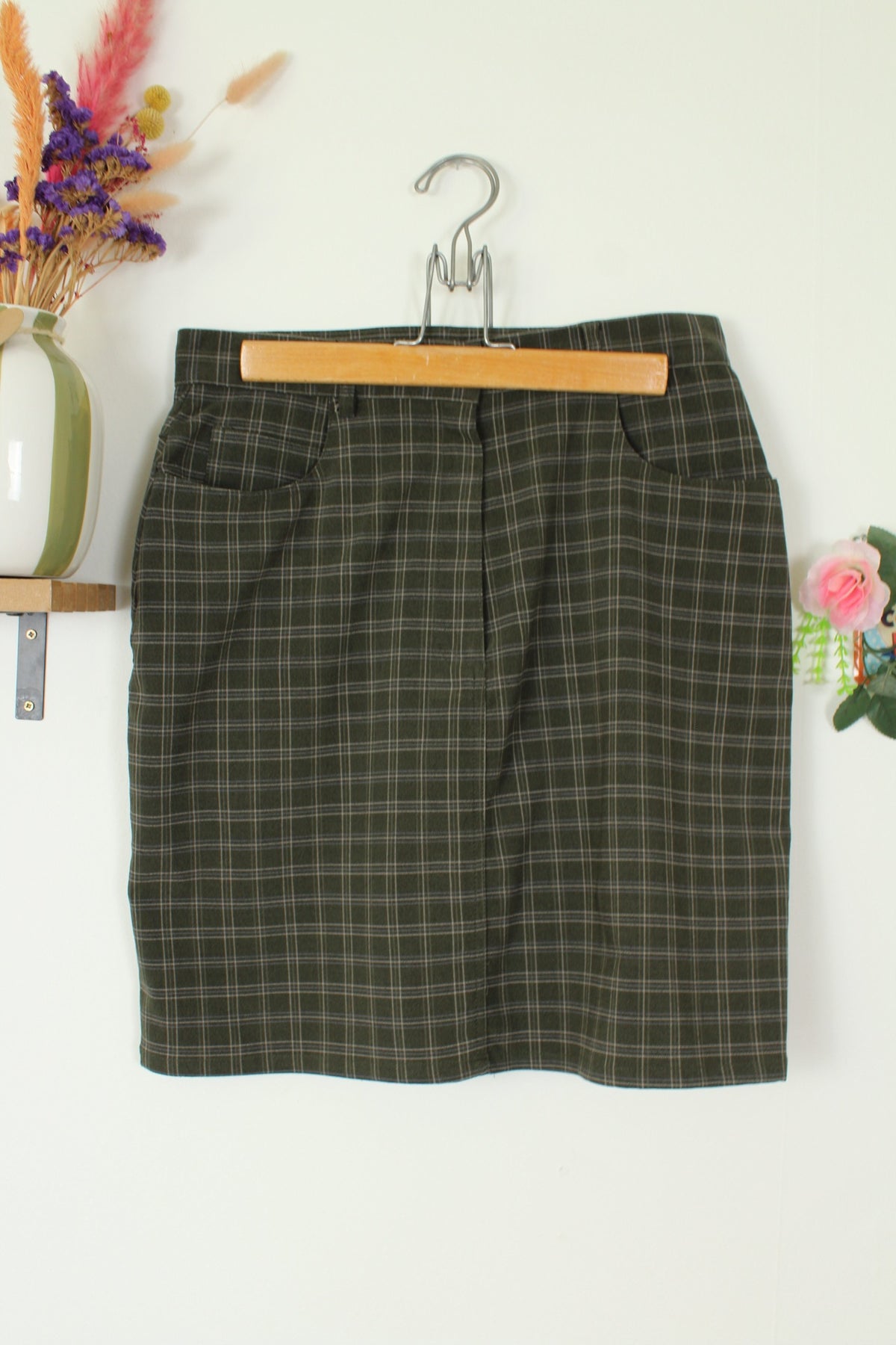 Jupe vintage années 90 à carreaux tartan vert foncé Chassé Croisé - Taille 38