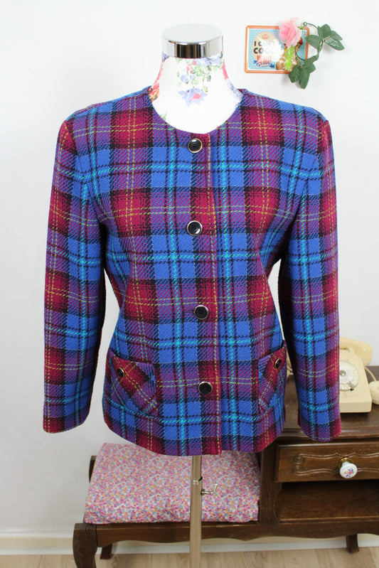 🌸🍒Veste vintage tartan années 80 ultra colorée - Taille 38/40🍒🌸