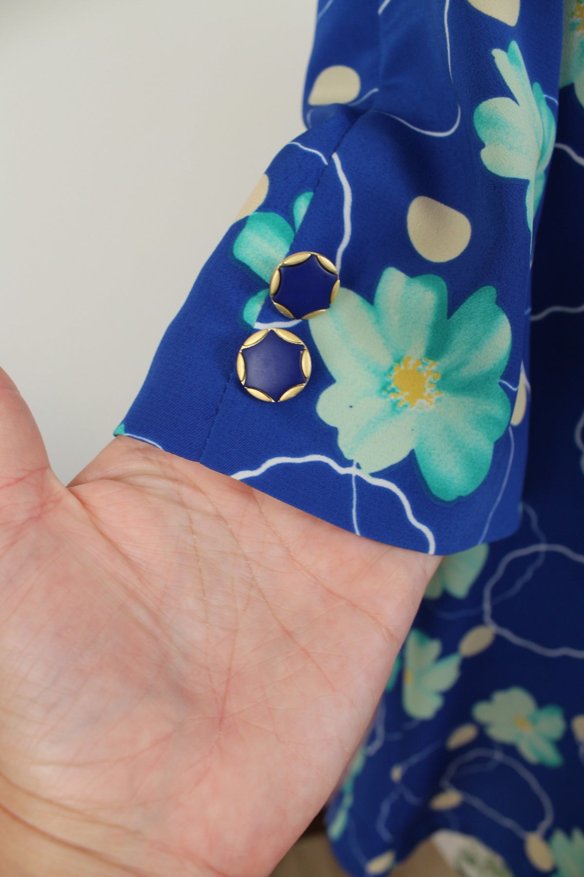 🌸🍒Chemise vintage années 80 bleu pep's - pois & fleurs - Taille 40🍒🌸
