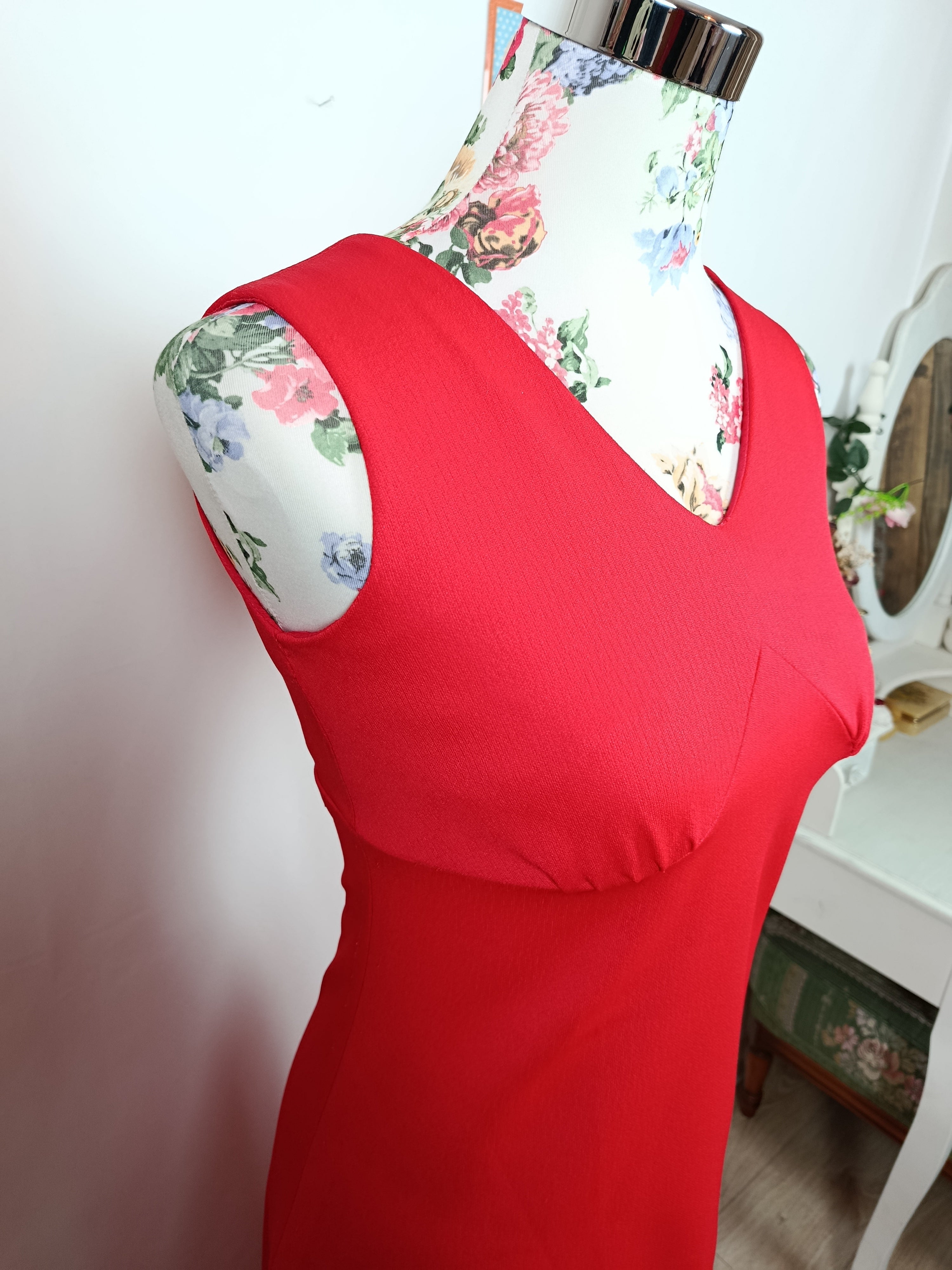 ✨Robe longue rouge vintage 90's - matière épaisse & coupe élégante - Tergal✨