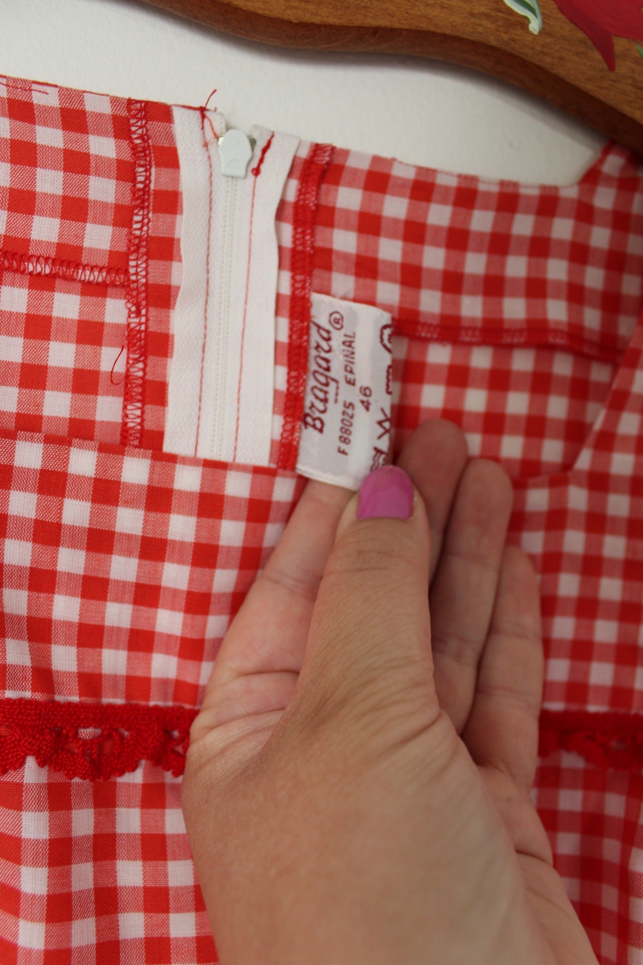 🌸🍒Robe vintage 60/70's vichy rouge & blanc allure champêtre à la française - Taille 38/40🍒🌸