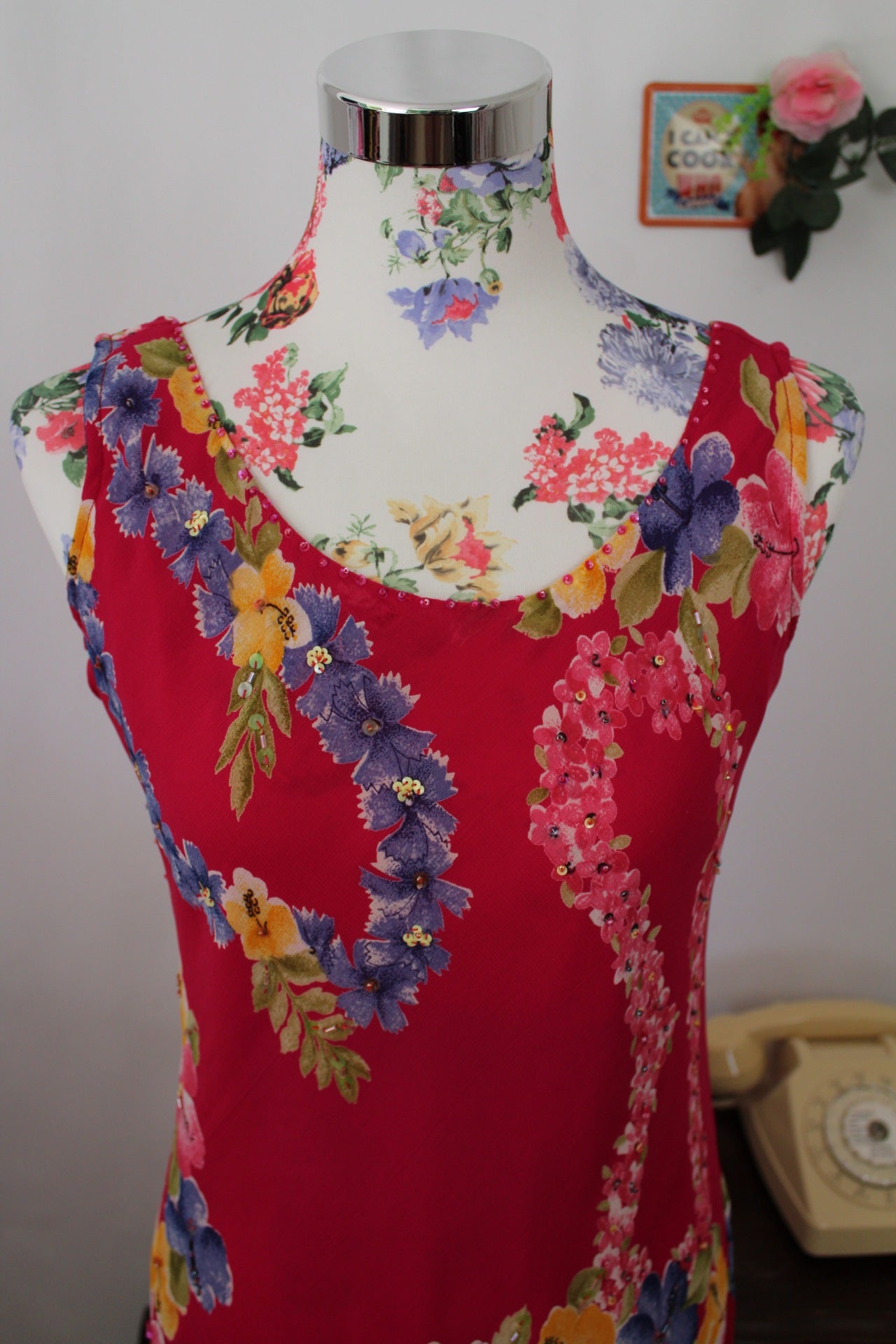 🌸🍒Robe vintage 90's inspirations fleurs tropicales et rose pep's - Taille 36/38🍒🌸