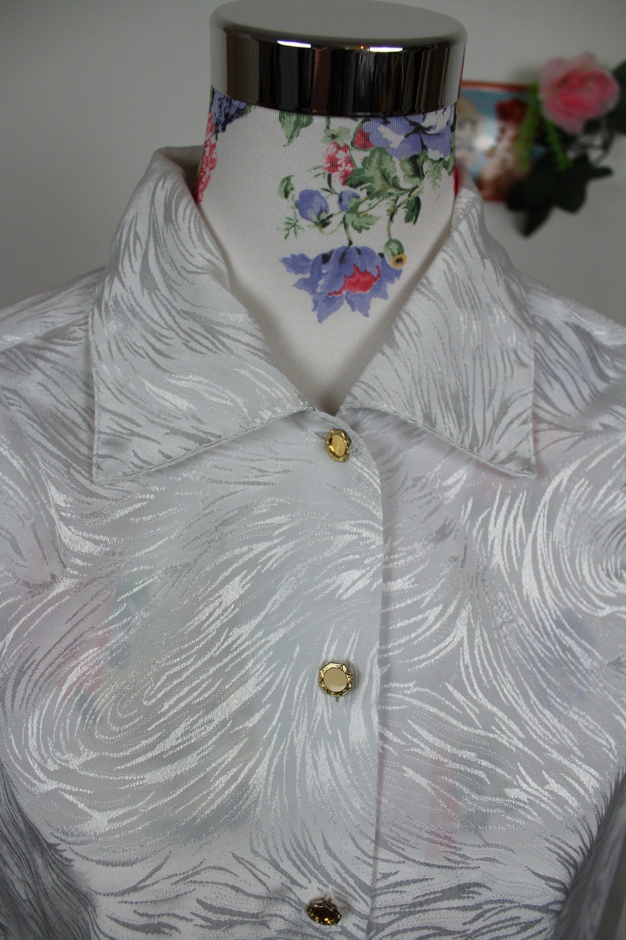 ✨Chemise blanche satinée 80/90s - chic à motifs tourbillons✨