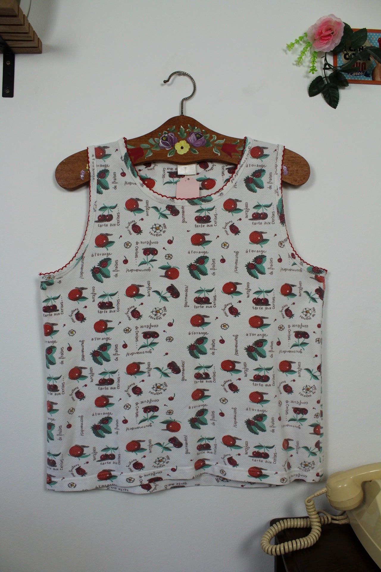🌸🍒Débardeur vintage 70/80's fruits rouges & fleurs - Taille 40/42🍒🌸
