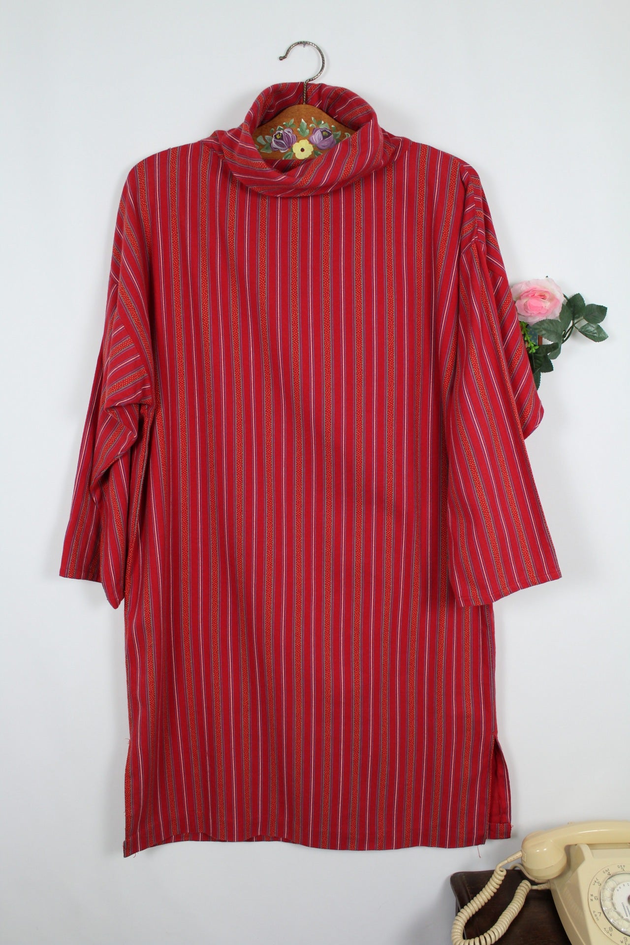 🌸🍒Robe d'hiver vintage 70s col roulé coton - esprit sweat fin - Taille 40 à 44🍒🌸