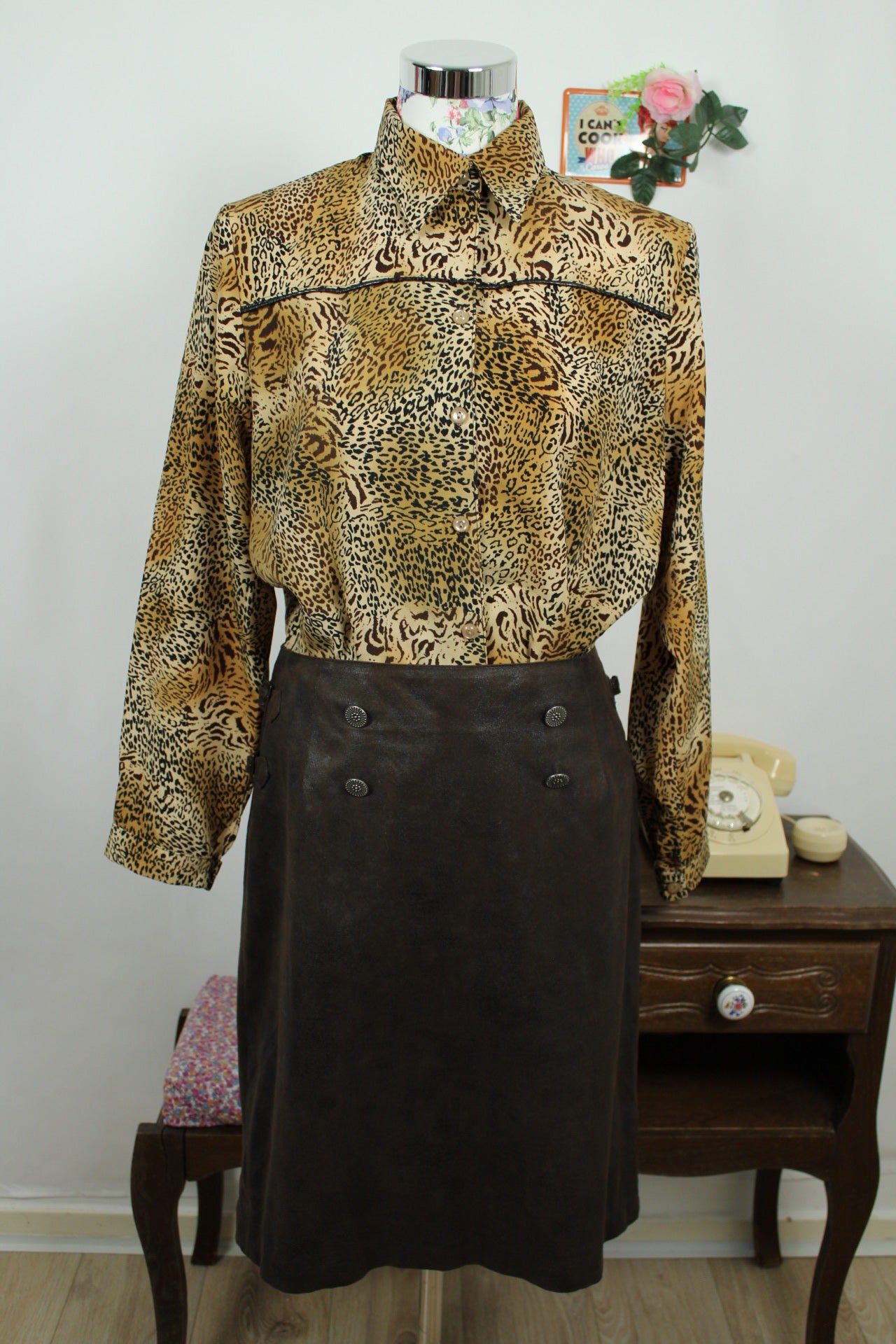 🌸🍒Jupe vintage 90's début 2000 Julie Guerlande marron effet daim texturé - Taille 40🍒🌸