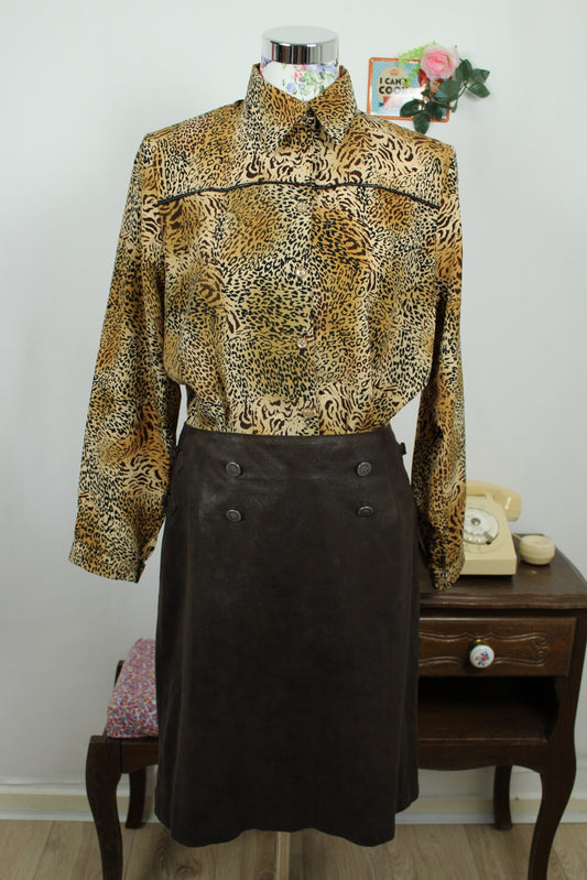 🌸🍒Jupe vintage 90's début 2000 Julie Guerlande marron effet daim texturé - Taille 40🍒🌸