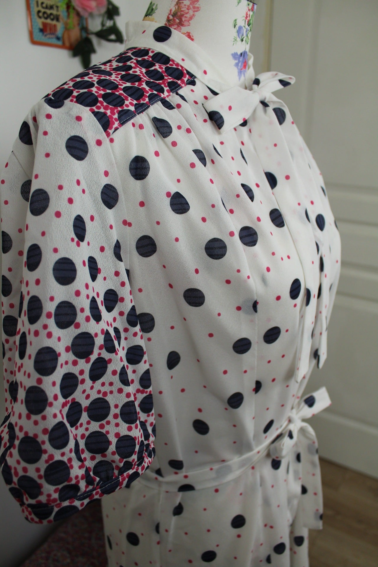 🌸🍒Robe vintage 70/80's col lavallière pois graphiques avec effet dégradé - Taille 40 - petit 42🍒🌸