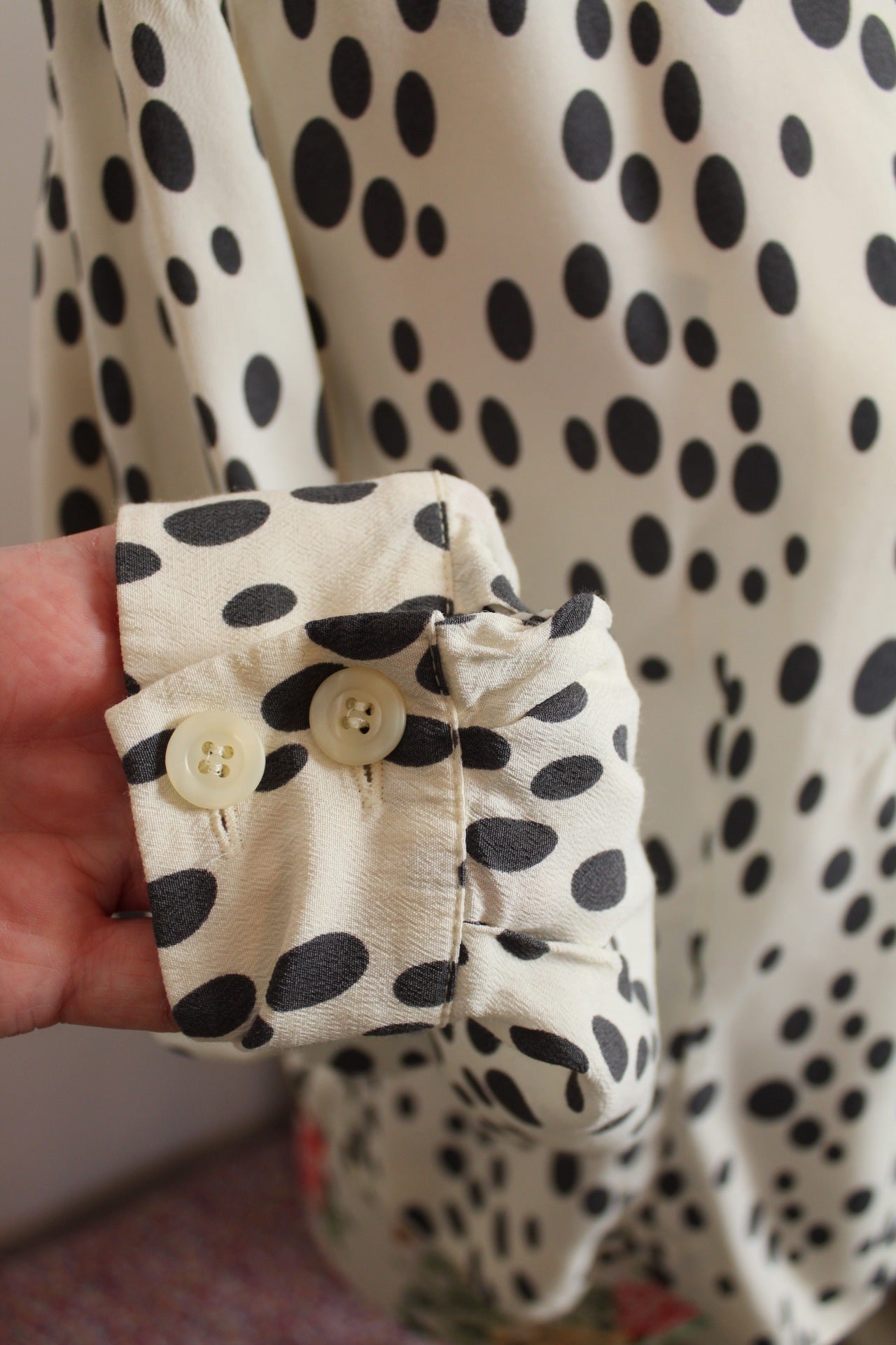 🌸🍒Chemise vintage Betty Barclay 80/90's - blanc écru & pois noir - Taille 40/42🍒🌸