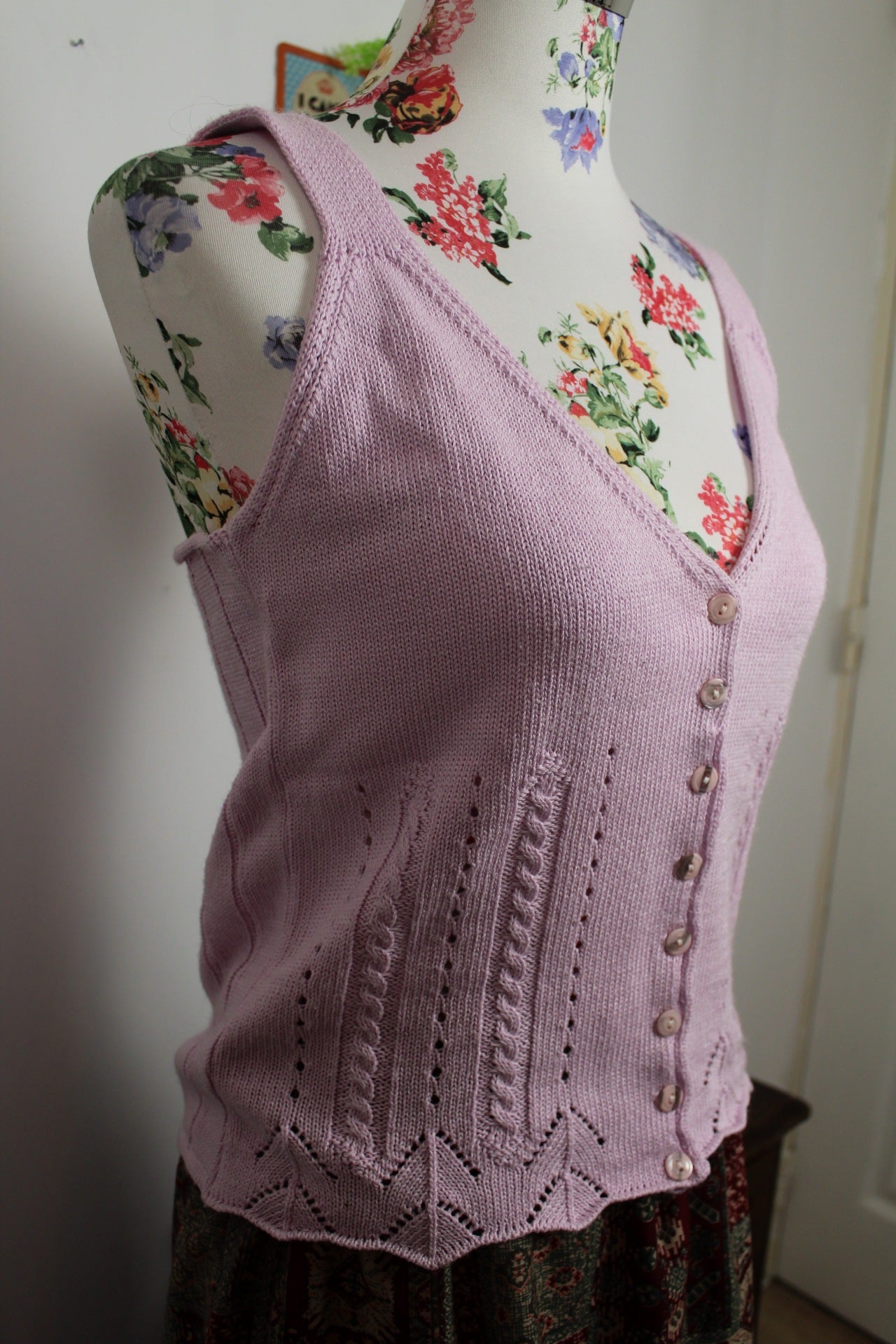 🌸🍒Débardeur en mailles ajourées vintage 90s/2000s lila boutonné esprit bohème - Taille 36 petit 38🍒🌸