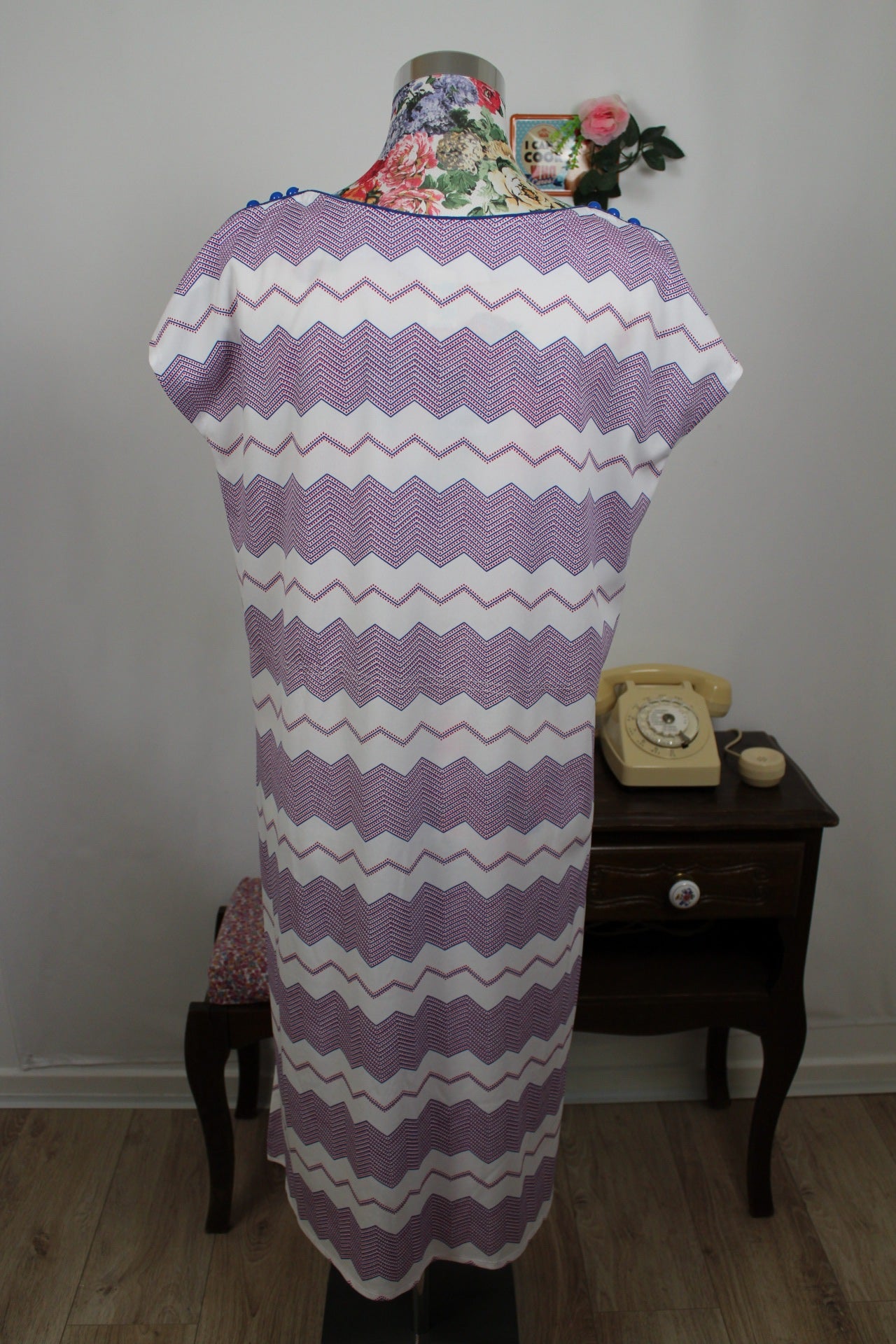 🌸🍒Robe vintage 60/70's manches papillons - zig zag psyché chic à la française - Taille 42/44🍒🌸