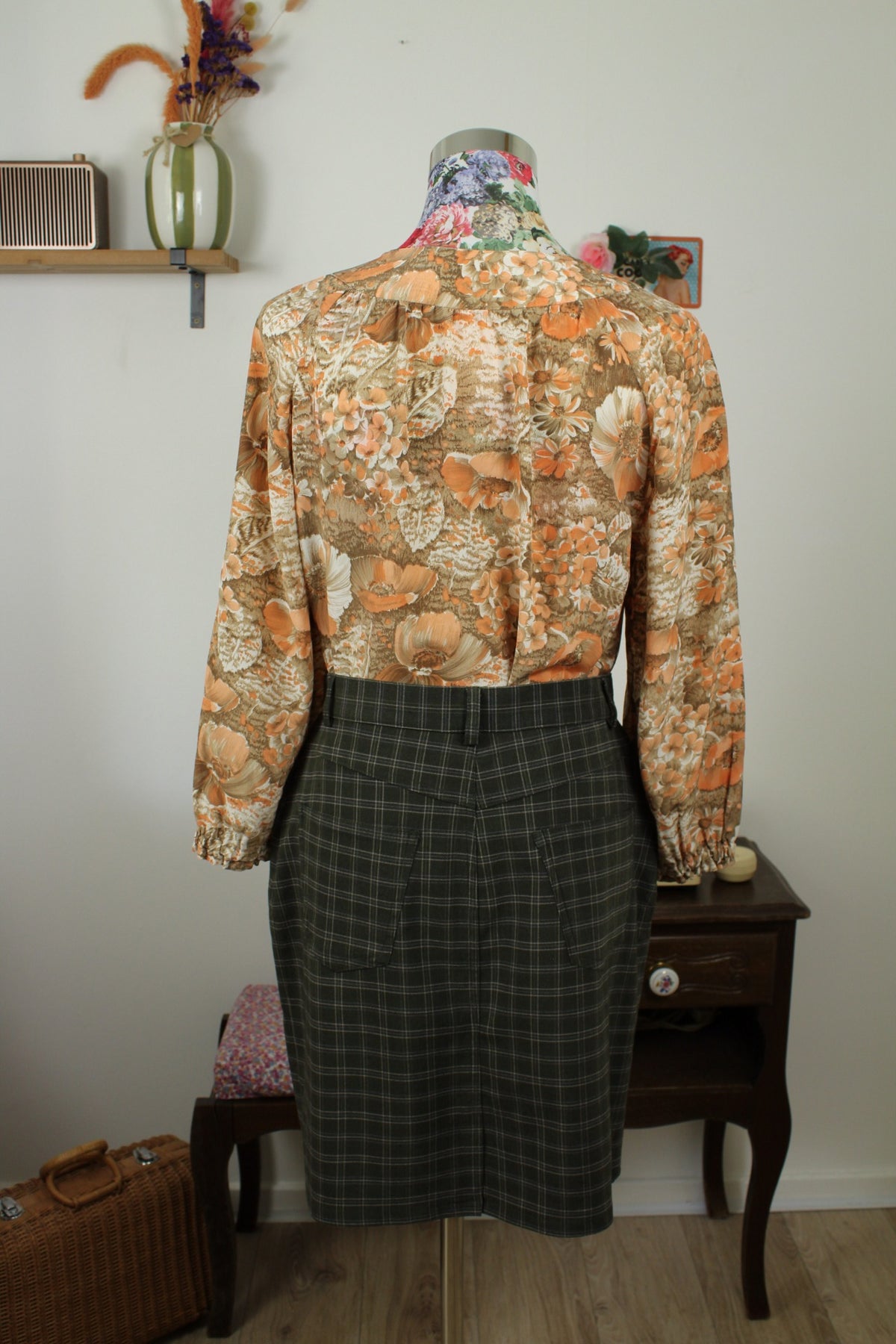 Blouse vintage années 70 esprit tapisserie de fleurs automnales - Taille 38/40