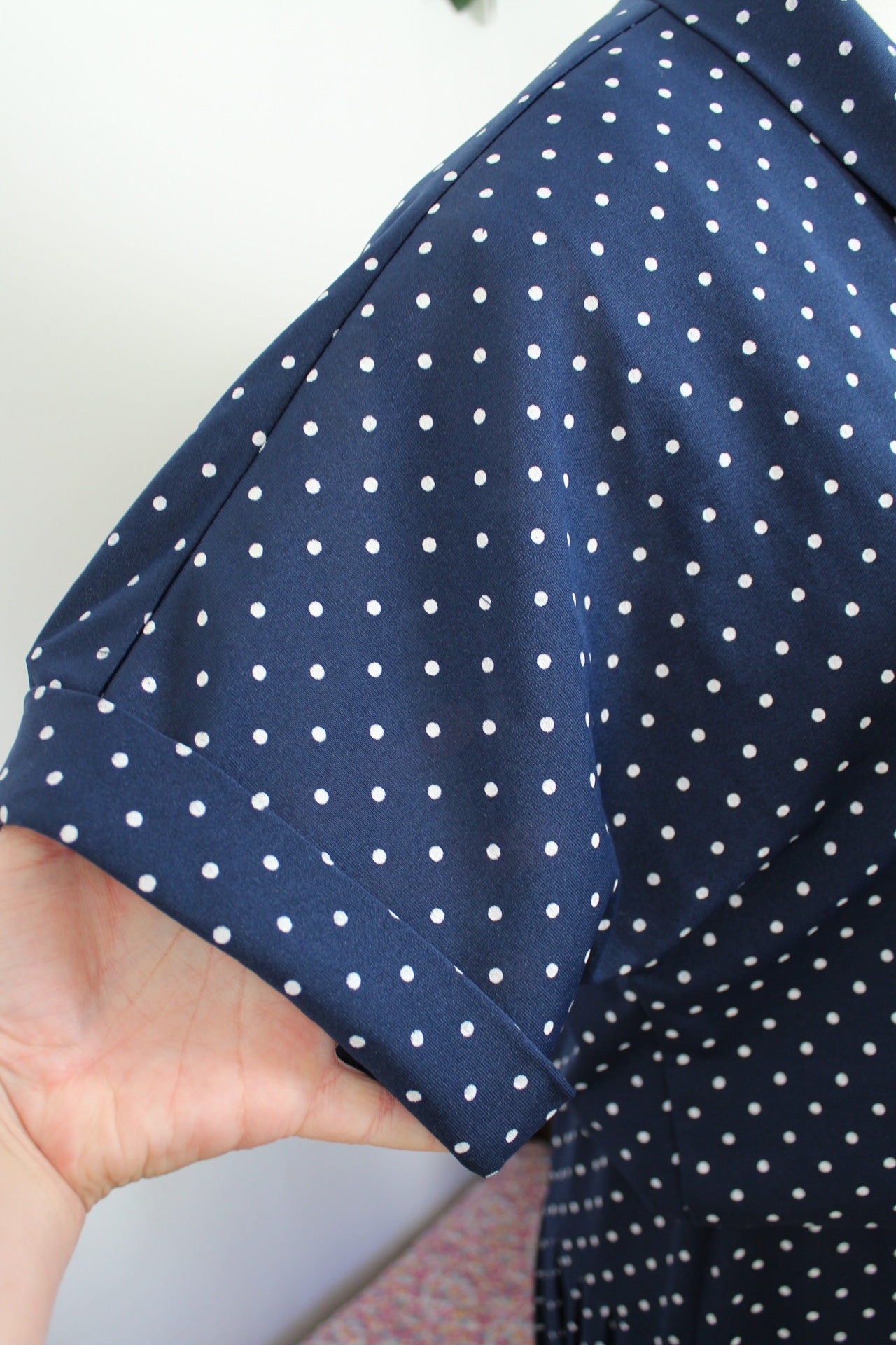 🌸🍒Robe vintage 80's pin-up/rockabilly bleu marine à pois & col lavallière - Taille 38🍒🌸