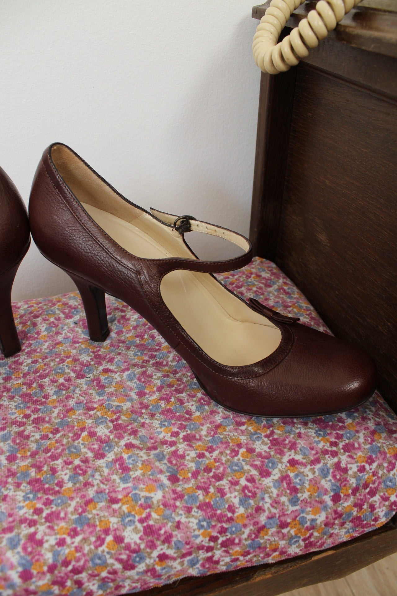 🌸🍒 Escarpins Shoeroom tout cuir marron - petit noeud pin-up & bride Mary Jane - pointure 39🍒🌸