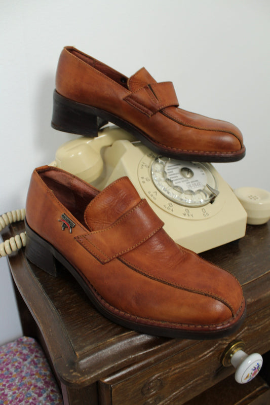 🌸🍒Mocassins Pikolinos à bride - cuir lisse camel - bout carré - pointure 37🍒🌸