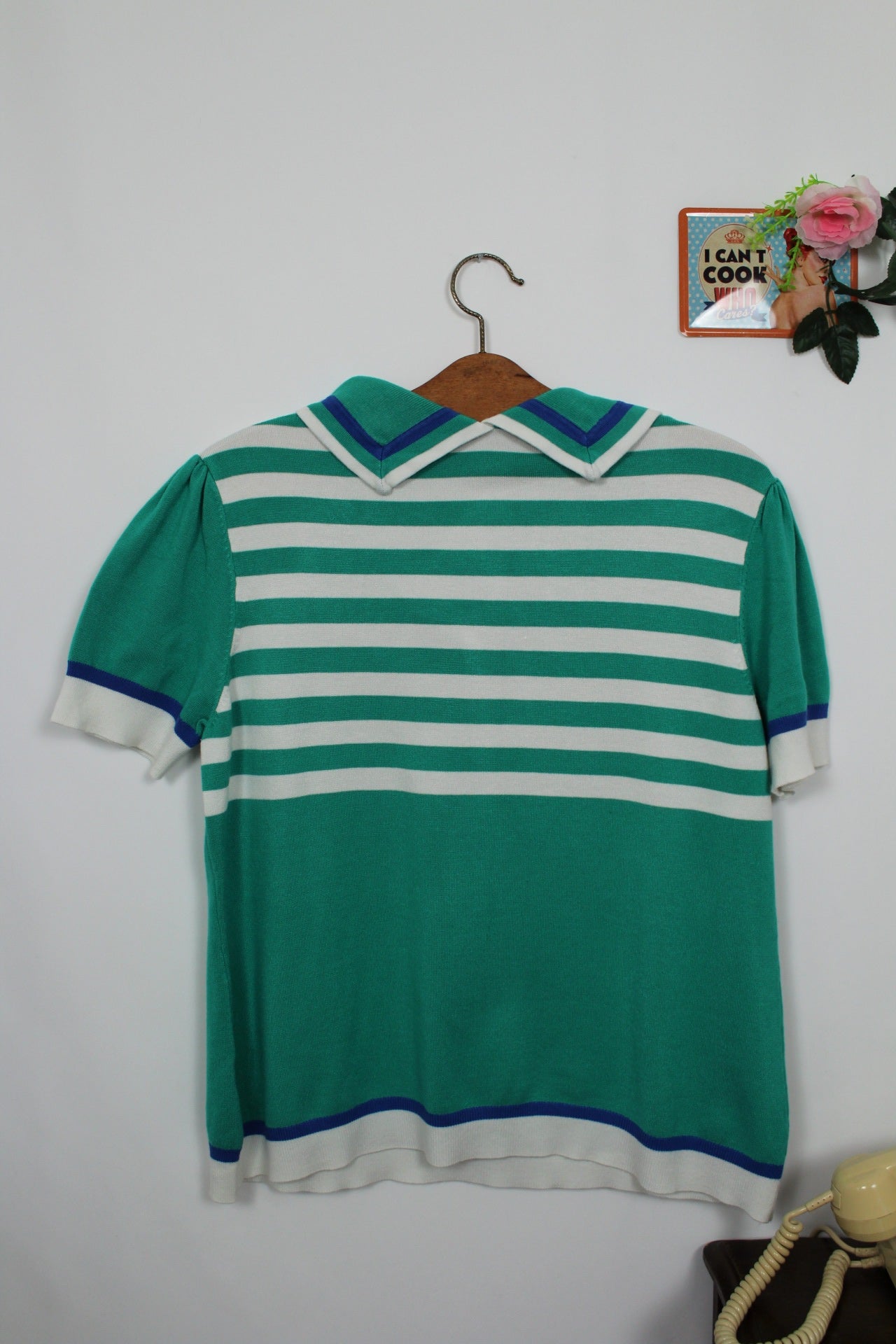 🍒🌸Polo rétro 80's rayé vert & blanc - Julie Guerlande - Taille 40/42🌸🍒