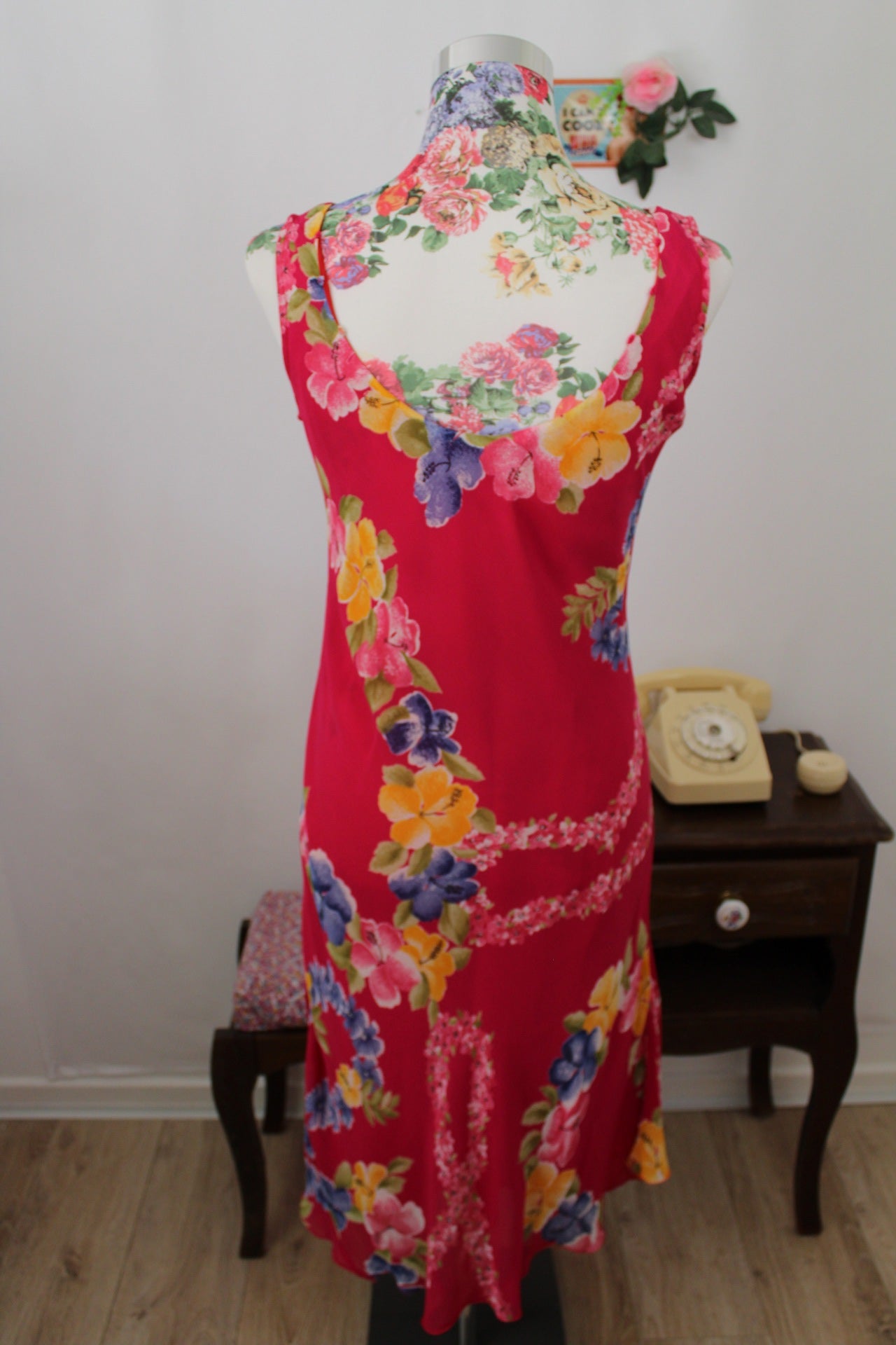 🌸🍒Robe vintage 90's inspirations fleurs tropicales et rose pep's - Taille 36/38🍒🌸